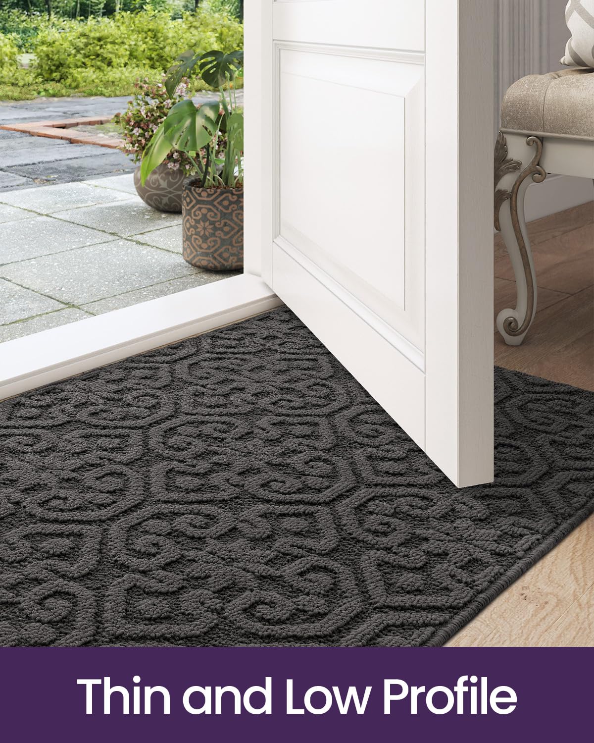 DEXI Front Door Mat Indoor Entrance, 3x5 Non Slip Entryway Doormat Dirt Trapper, Absorbent Entry Mats for Inside House, Patio, Porch, Dark Grey