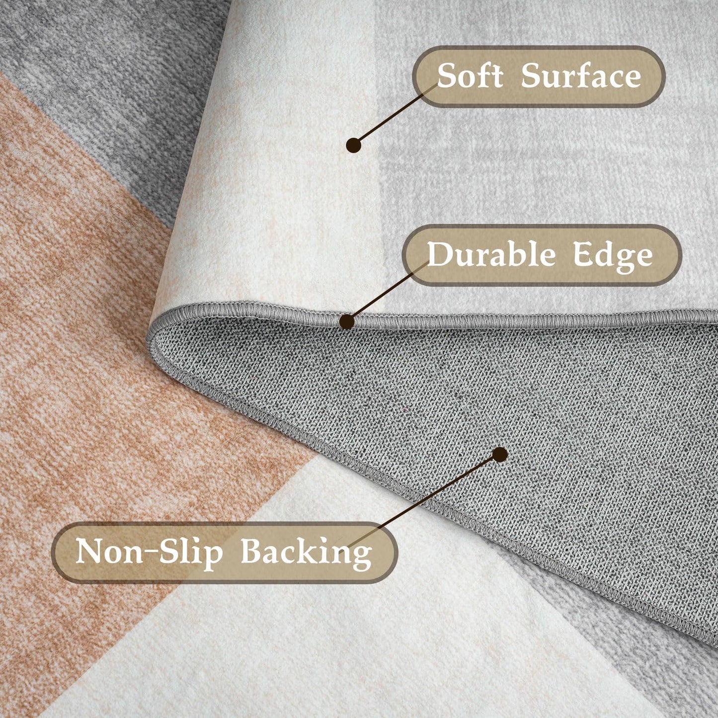HOMFINE Modern Geometric Area Rug – Machine Washable & Non Slip, Soft Non Shedding Rug for Living Room and Bedroom - Grey Brown, 5'x7'