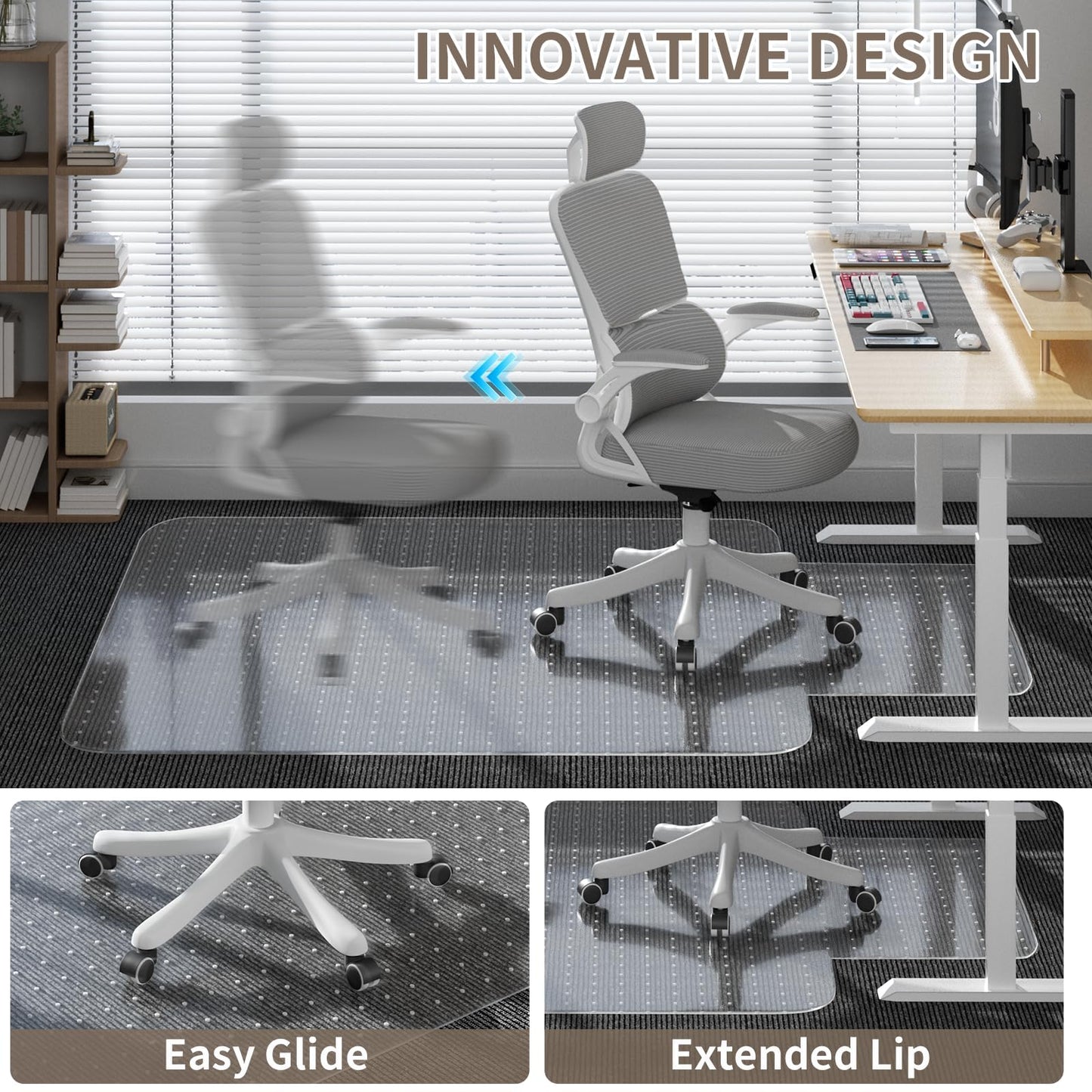 Office Chair Mat for Low Pile Carpeted Floors with Lip, 36" x 48" Plastic Floor mat for Desk Chair on Carpet,Easy Glide Carpet Protector Mat for Computer Chairs,Rolling Chairs,Home,Office Non-Slip