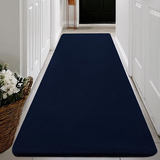 qulint Navy Blue Runner Rugs for Hallway 2x6, Modern Non Slip Washable Runner for Kitchen Soft Thickened Memory-Foam Indoor Entryway Rug, Minimalist Solid Carpet for Bedroom Laundry Home Decor