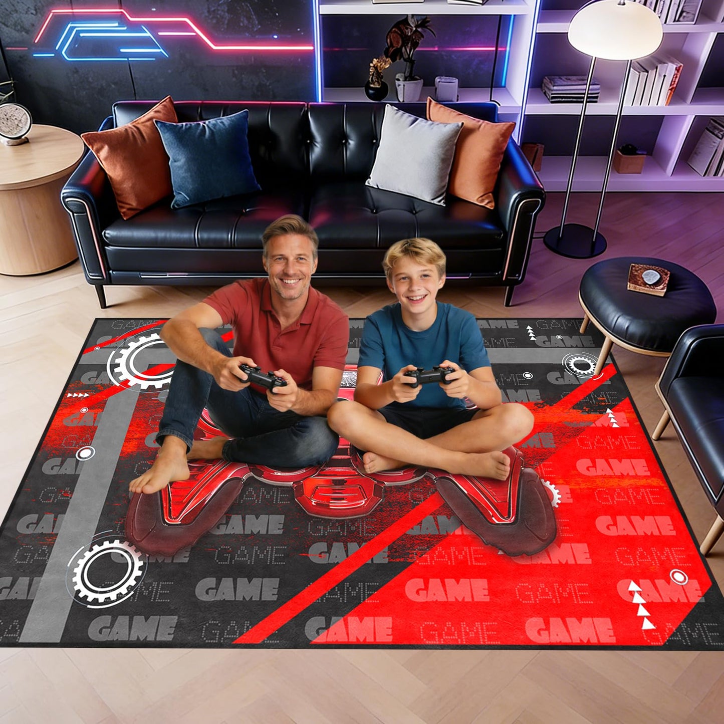 Gamer Teen Area Rug Floor Rugs for Boys 3D Gamepad Red Medium Carpet for Bedroom Floor Mat Doormats Kids Room Gaming Rug Player Black Living Room Mat Home Decor Sofa Carpet, 3'x5'