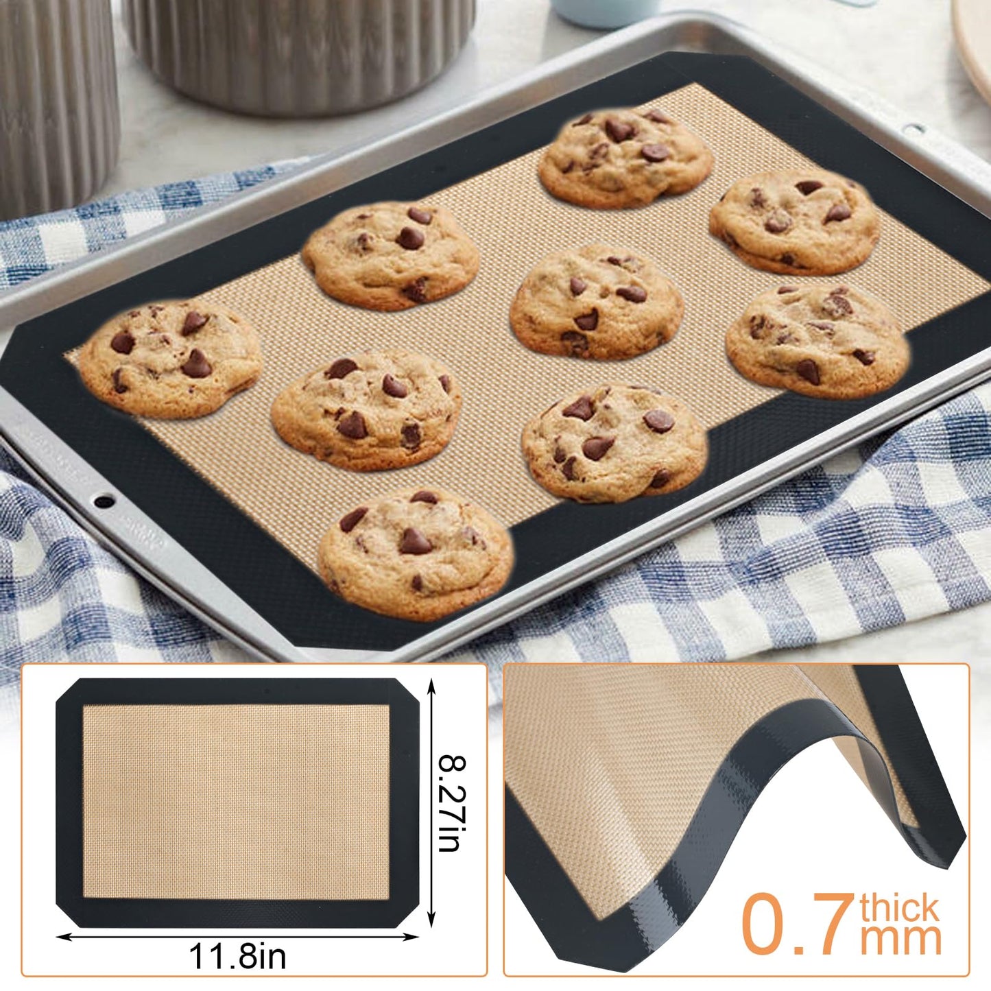 Silicone Baking Mat,Silicone Mat,2 Pack Reusable Non-Stick Baking Mat,Food Safe Silicone Mats for Baking, Oven Baking Sheet for Making Cookies, Macaroons, Bread,(11.8"L x 8.3"W)