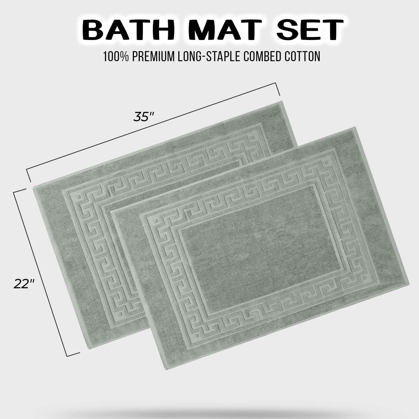 Superior Heavyweight Cotton Bath Mats, Bath Rugs For Bathroom Accessories, Washable Rug For Shower, Bath, Toilet, Modern Decor, No Backing, Luxury Hotel And Spa Quality, Set of 2, 22" x 35", Sage