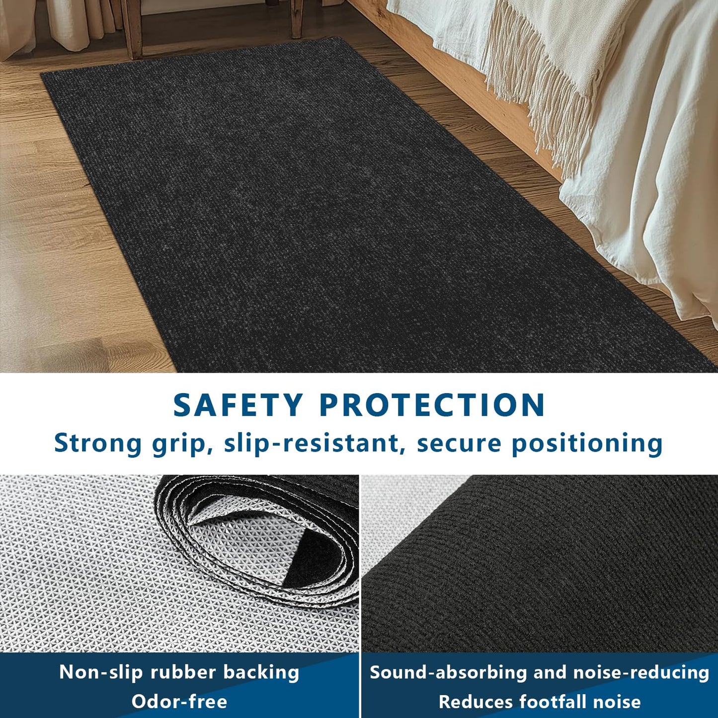 Outdoor Runner Rug 3 ft x 10 ft for Hallway with TPR Backing, Black Fine Stripes Non-Slip Indoor Runner Rugs Suitable for Balcony, Kitchen, Patio, Garage, Deck, Stair and Entryway Areas