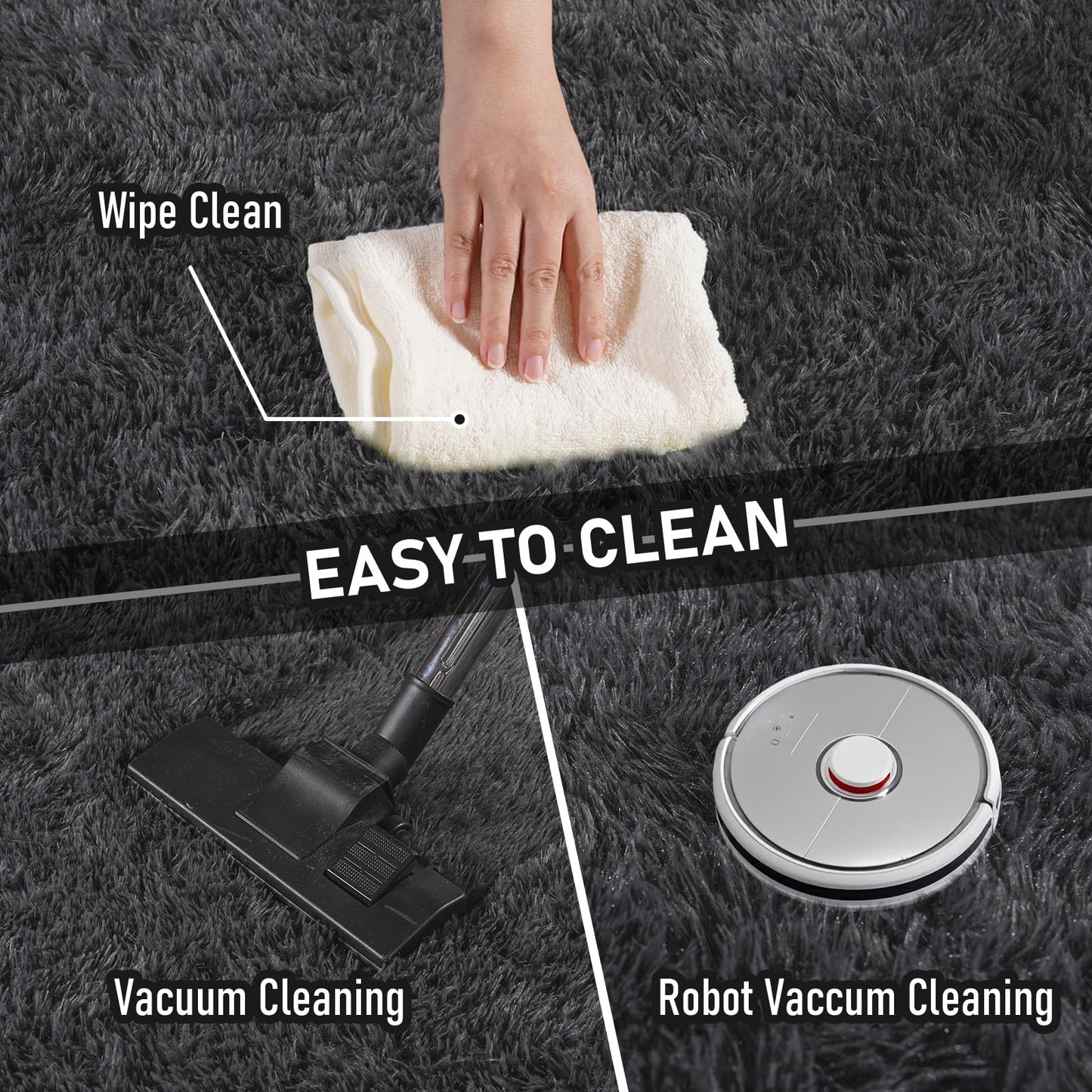 KOGSA 9x12 Large Area Rugs for Living Room, Charcoal Gray Ultra Fluffy Plush Rug for Living Room Bedroom, Thick Fluffy Carpet for Girls Boys Kids Room, Non Slip Dorm Rug for Home Decor Aesthetic