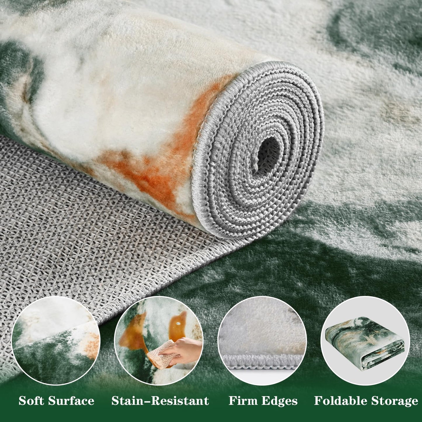 Yinhua Marble Rug 5x7, Abstract Area Rugs Non Slip, Green and Gold Modern Rugs Low Pile, Soft Faux Wool Washable Rug Stain Resistant, Contemporary Carpet for Bedroom Dining Room Office