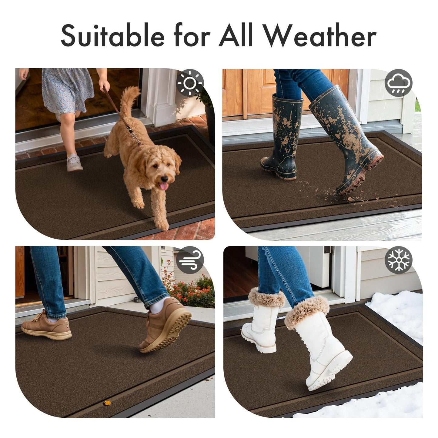 Atoping Front Door Mat Indoor Outdoor Entrance, All-Season Waterproof Outdoor Doormat, Absorbent Floor Mats Traps Dirt & Moisture, Rubber Backing Low Profile Entryway Mat, Brown, 34"*60"