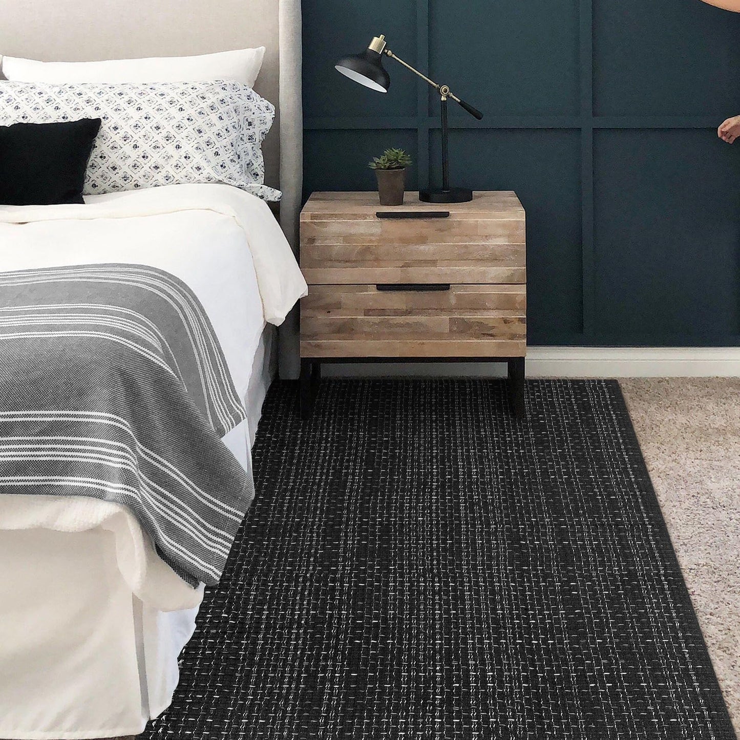 Seavish Modern Area Rugs, 3'x5' Black Cotton Woven Laundry Room Rug, Farmhouse Bathroom Runner Rugs, Low Pile Rustic Home Decor Neutral Rug for Entryway Bedroom Living Room Patio Doorway