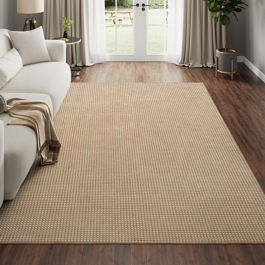 YDKGL Boho Washable Area Rugs 5x7 ft, Non Slip Area Rug for Living Room, Braided Office Rugs Bedroom Rug Woven Washable Indoor Floor Carpets for Office Dining Bedroom Living Room, Easy to Clean, Brown