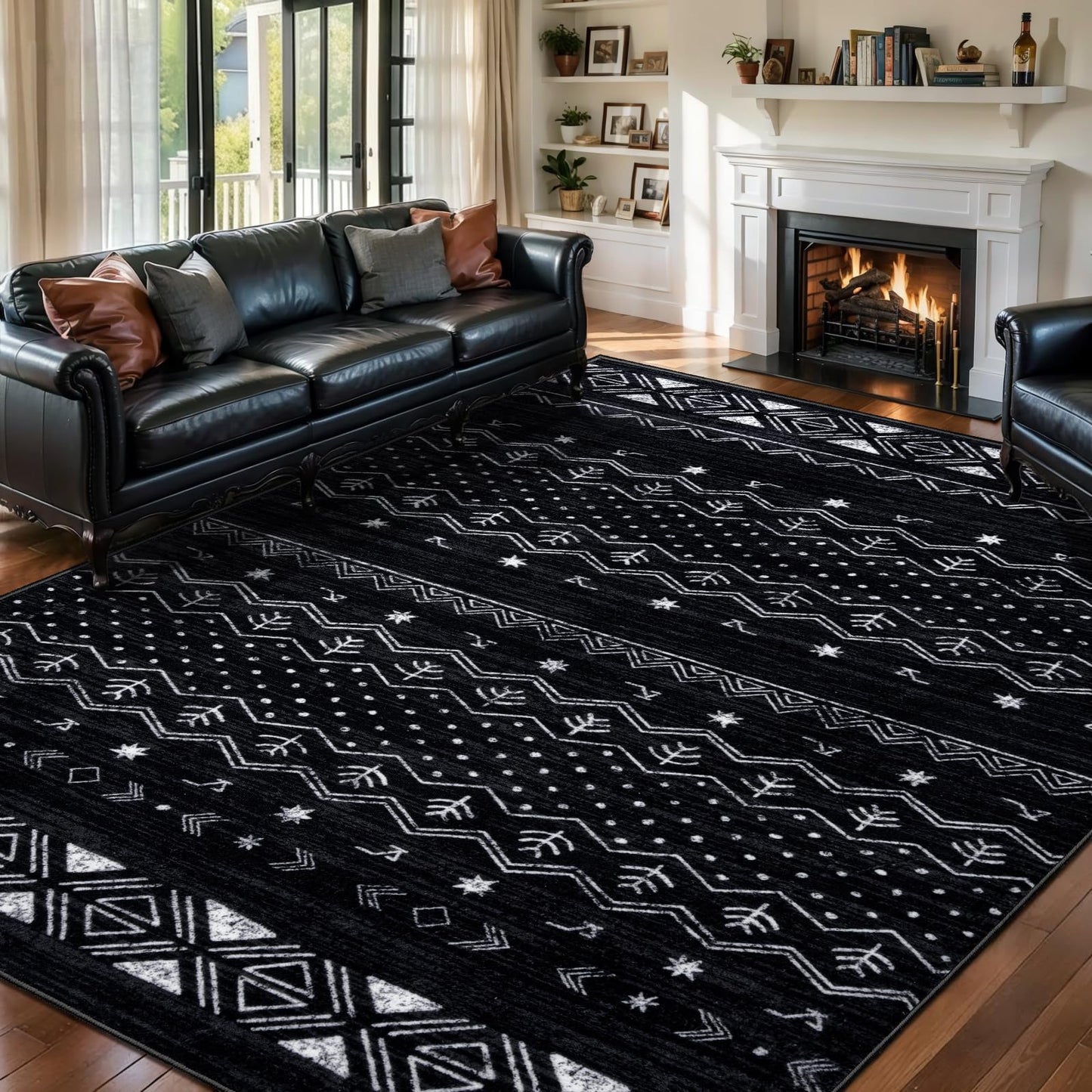 SERISSA 6x9 Area Rugs for Living Room, Washable Non-Slip Black and White Boho Rug, Soft Low-Pile Geometric Indoor Large Carpet for Dining Room Bedroom Home Office Playroom