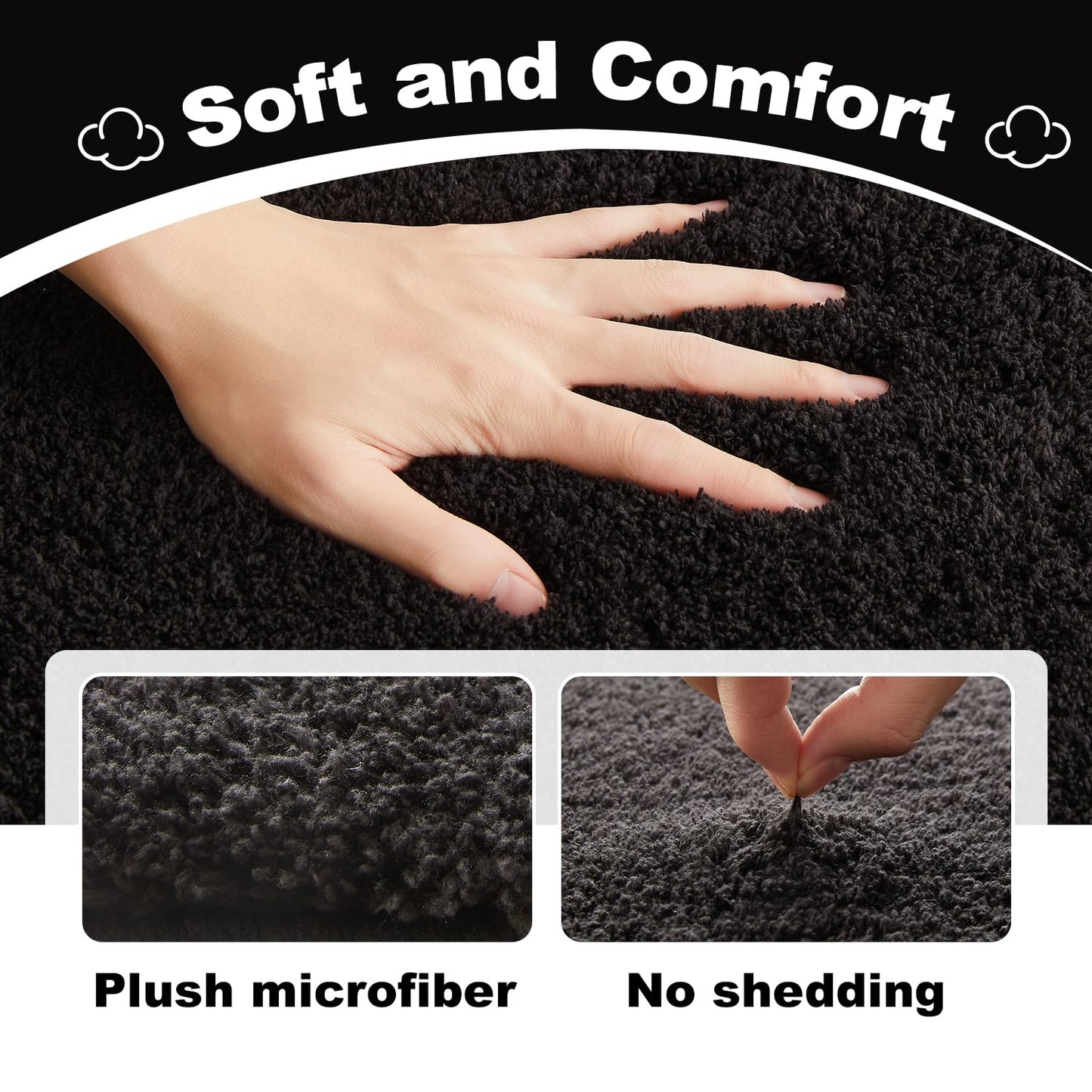 TYUU Black Bathroom Rug, Ultra Soft Bath Rugs Non Slip Washable, Super Absorbent Quick Dry Small Bath Mat with Rubber Backing for Bathroom Floor, Shower, or Sink, Black 16" x 24"
