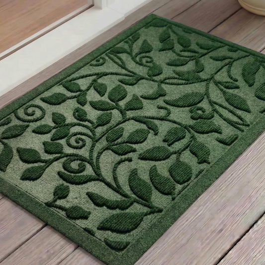 VivaNest Green Leaves Ivy Scroll Outdoor Indoor Entrance Door mat, Durable Absorbent Mud Scraper Mat for Front Door, Thick Natural Rubber Back, Easy Clean Entryway Welcome Mat 17x30 Inch, Low Profile