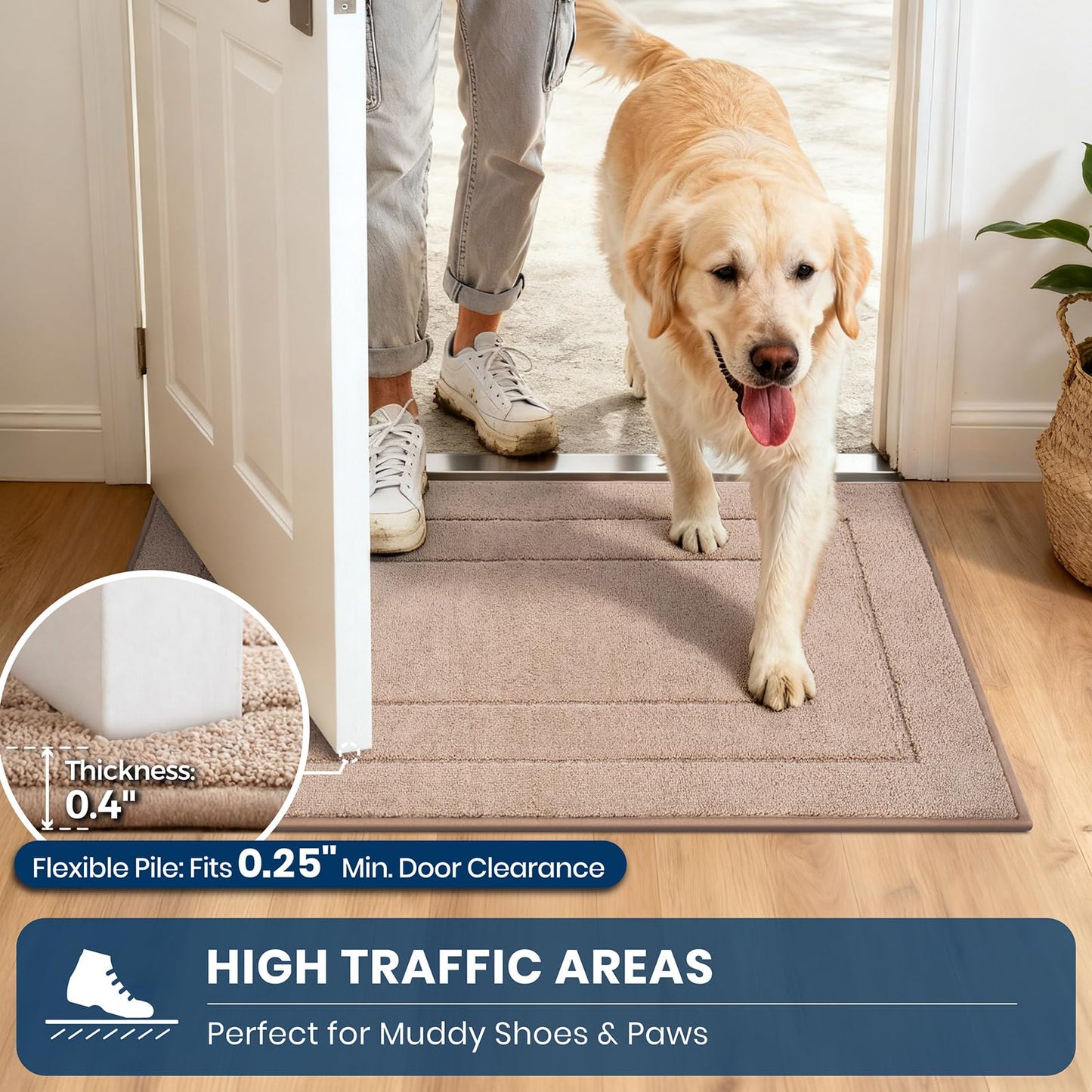 PURRUGS Machine Washable Kitchen Rug Set [2 PCS] (24" x 35.5"+ 24" x 59"), Non-Slip/Skid Kitchen Runner Rugs & Floor Mats, Super Absorbent Soft Standing Mats for Kitchen, Laundry & Sink, Beige