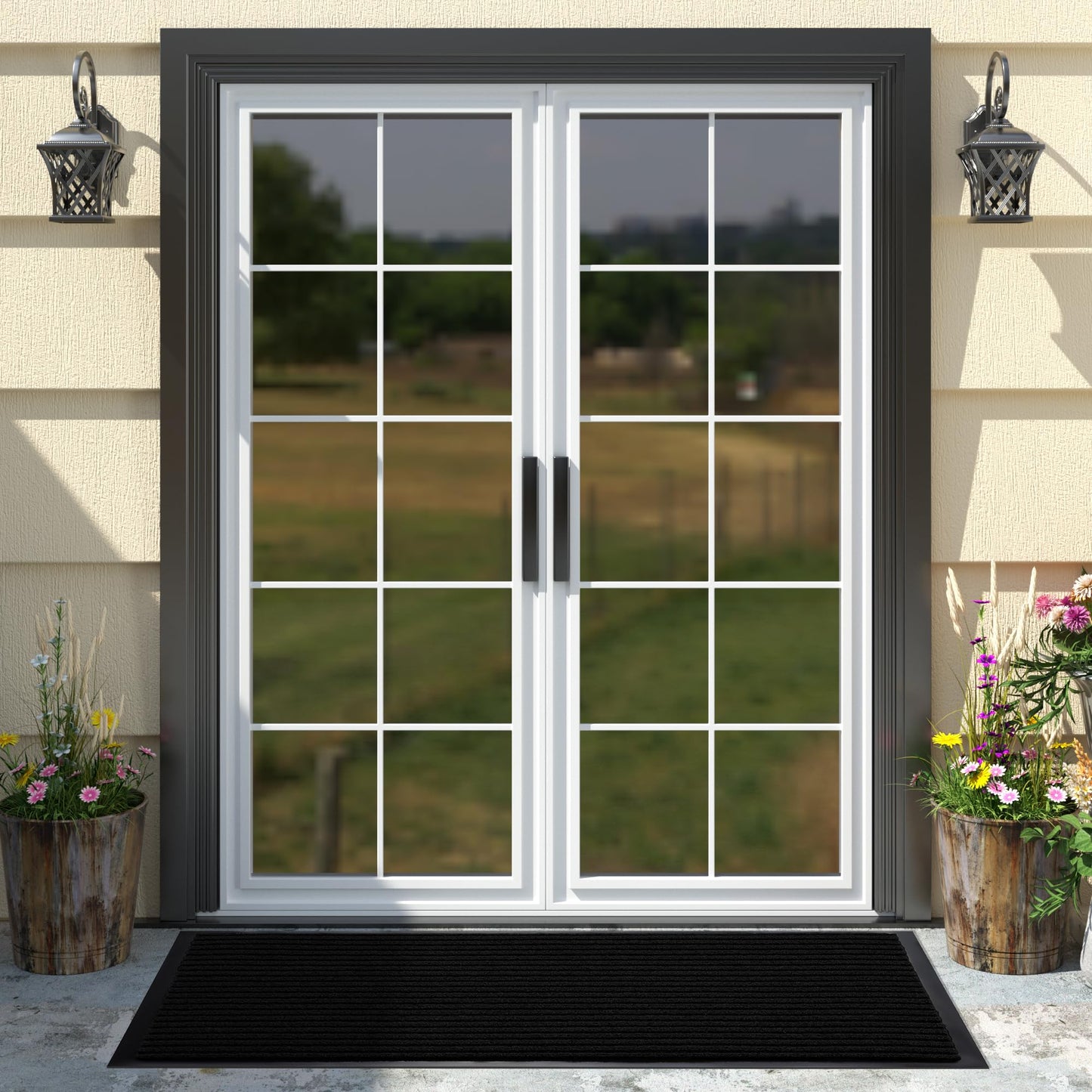 Yimobra Front Door Mat Outdoor Indoor Entrance, 100% Waterproof All-Season All Weather Doormat, Welcome Matt Outside Entry, Non Slip, Low Profile, Heavy Duty Patio Porch Floor Mats,47 x 24,Black