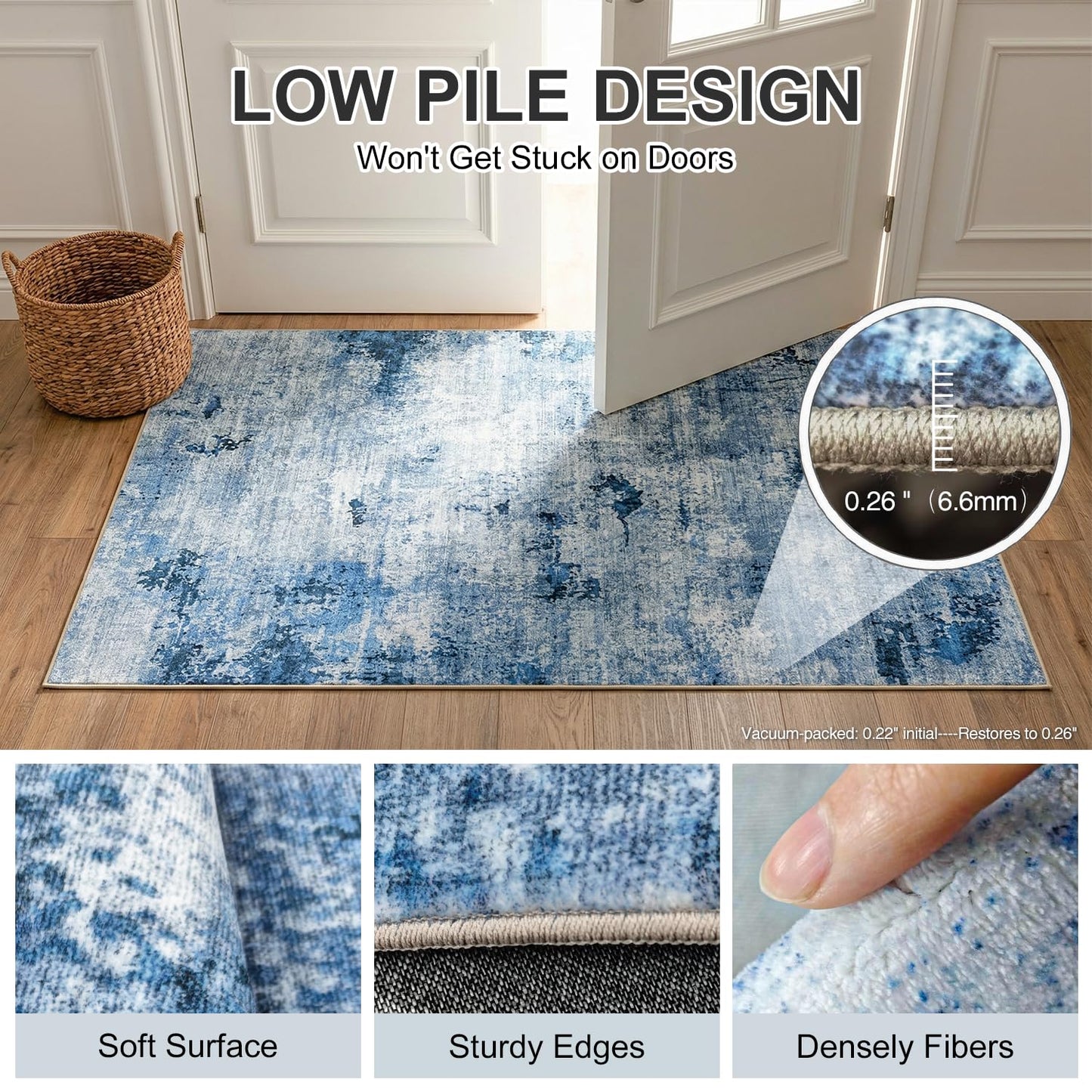 Cnythlis Washable Area Rugs for Living Room, Water Resistant 0.26 Inch Low Pile Carpet with Silicone Backing Modern Urban Luxury, Stain-Resistant & Pet-Friendly, 6'x9', Blue