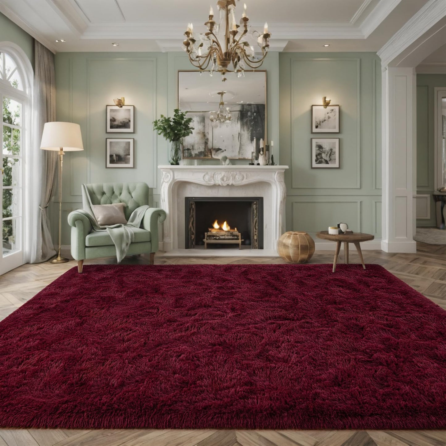 Nuttumico Fluffy Burgundy Red Rug Carpet for Bedroom Living Room, 4x6 Feet High Pile Area Rugs for Boys Kids Girls Decor, Soft Shaggy Plush Cute Floor Rug for Nursery Dorm, Non-Slip
