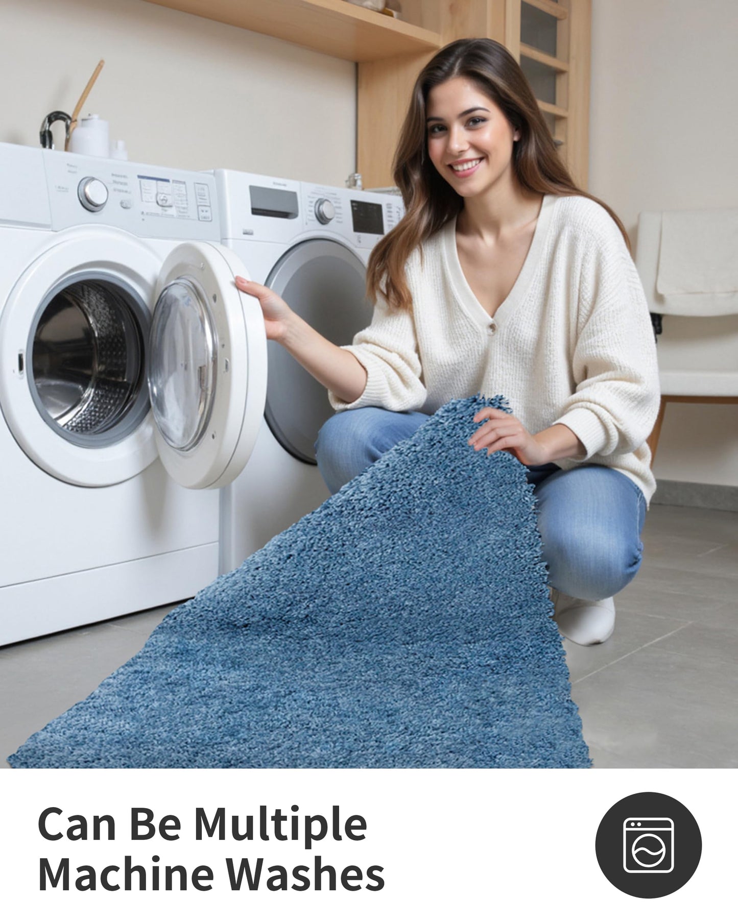 ILANGO Blue Bathroom Rugs 24" × 17" Small Non Slip & Super Absorbent Extra Thick Soft, Washable Bath Mat for Floor, Microfiber Plush Shaggy Bath Rug with Rubber for Bathtub Shower Room Sink