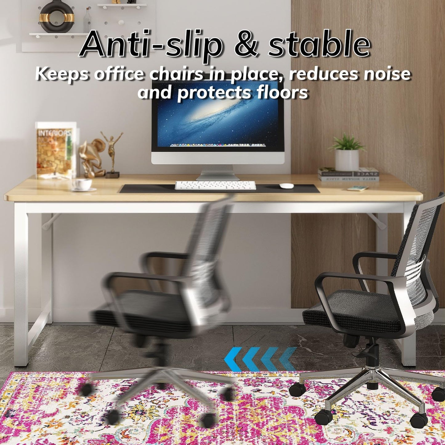 Office Chair Mat for Hardwood Floor, 36"x48" Anti-Slip Desk Chair Mat for Hard Floors, Under Desk Computer Rug for Rolling Chair, Easy Glide Floor Protector Mat for Home Office(Pink)