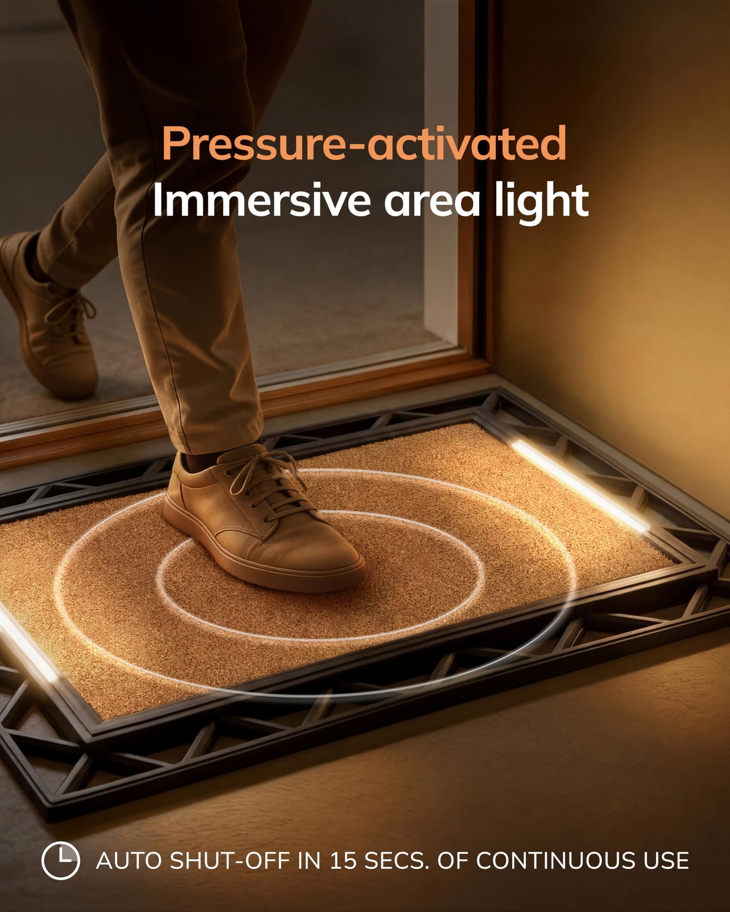 Anji Mountain BriteStep with LED Lights, Front Door Mat - Pressure-Activated Welcome Mat, All-Weather, Outdoor Doormat 18x30 Coir Insert, Wireless 3AA, Auto Shut-Off, 38x26.5in
