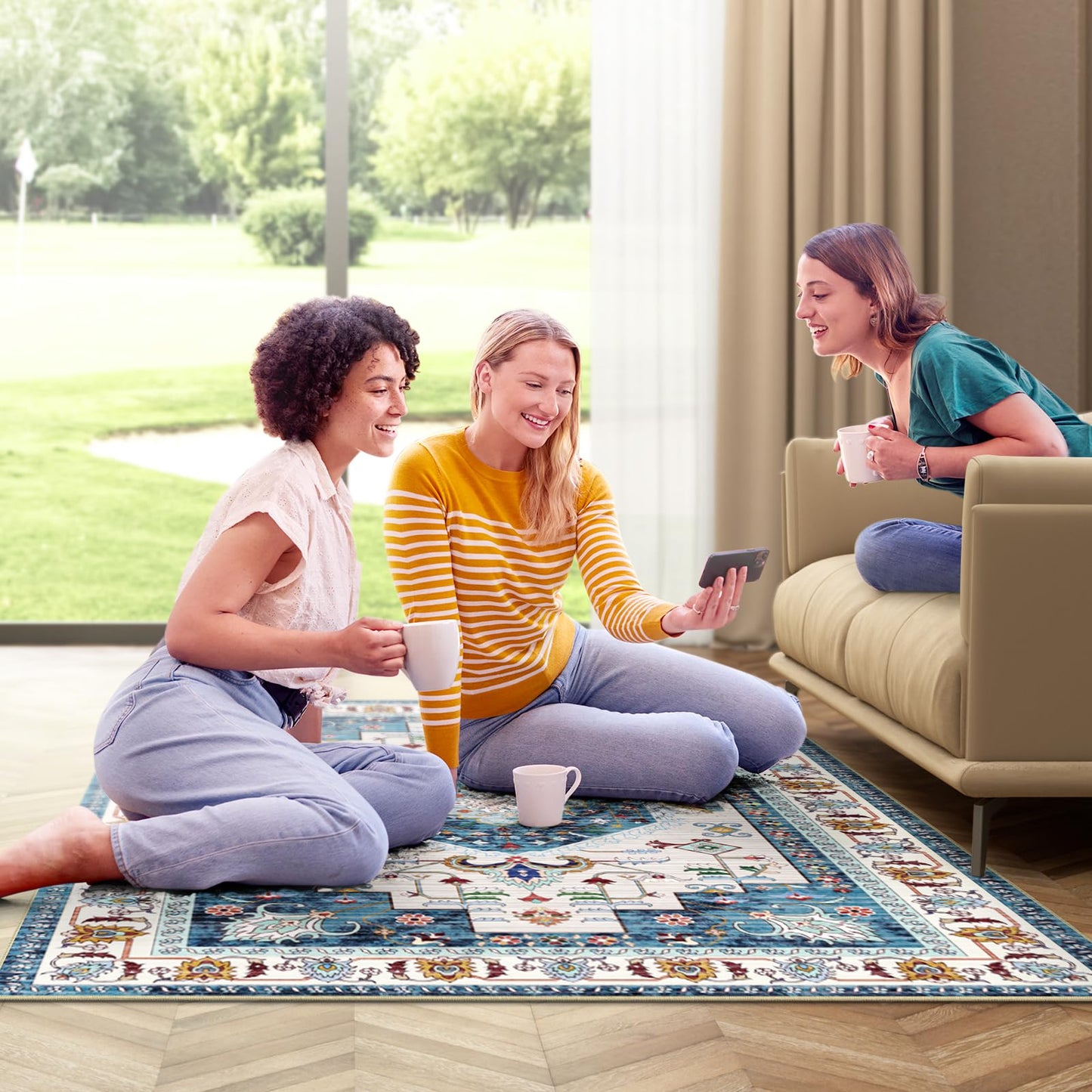 LuxStep Indoor-Outdoor Area Rug 5x7 Ft Washable Outside Rug Outdoor Carpet Large Floor Mat for Bedroom, Living Room, Backyard, Deck, Patio, RV