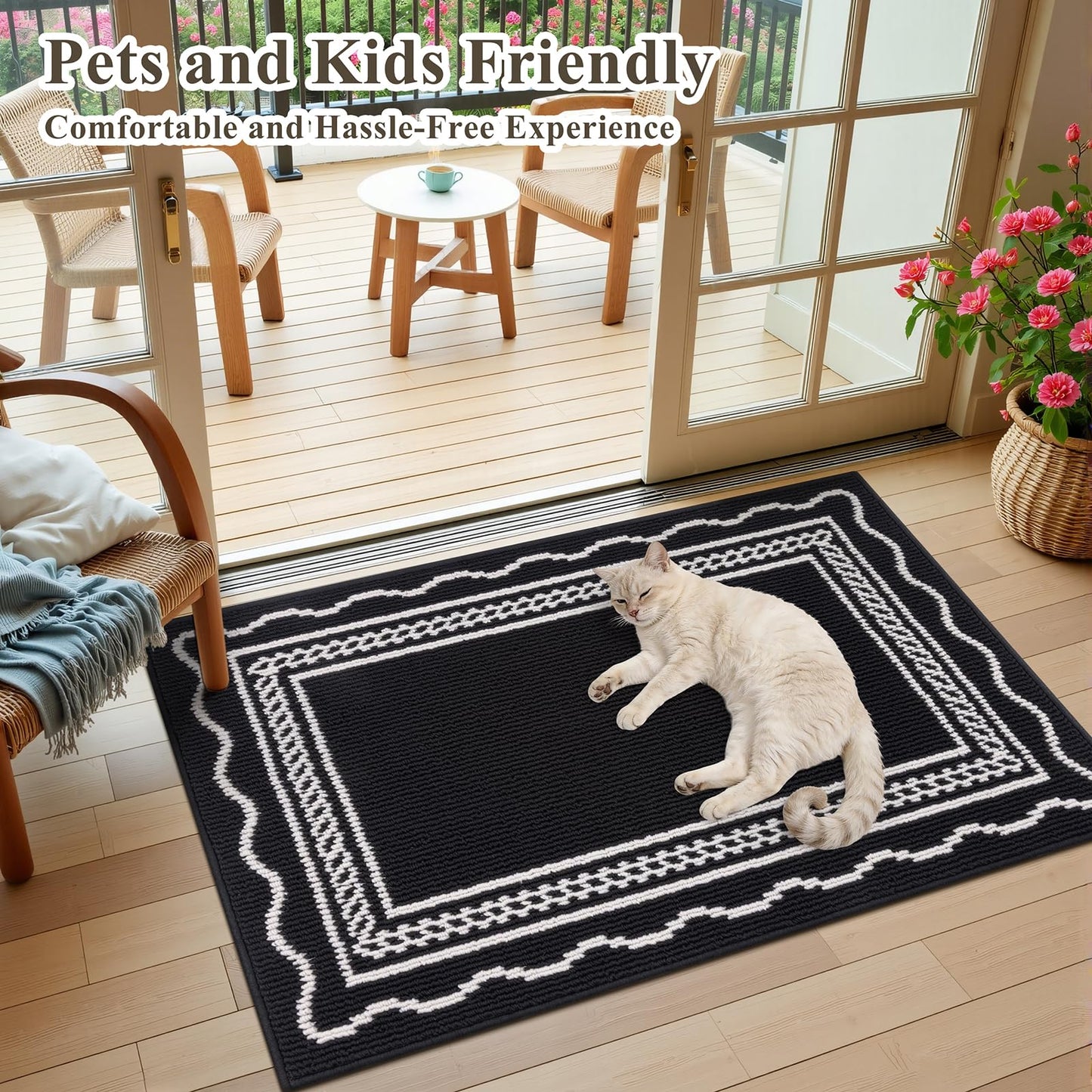 Ileading Indoor Door Mat 2x3ft, Absorbent Dog Muddy Paws Mats, Low-Profile Entrance Small Runner Carpet with Non-Slip Rubber Backing, Washable Inside Welcome Mat for Hallway,Entryway,Kitchen(Black)