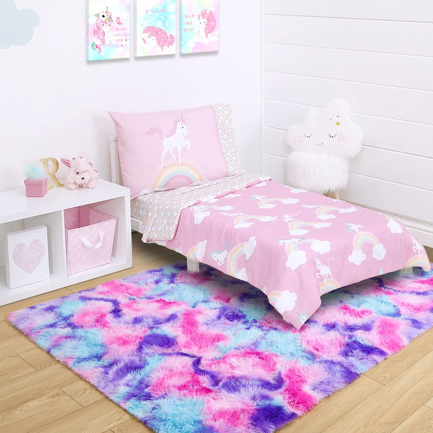 3x5 Tie-Dyed Pink Purple Blue Area Rug for Kids Entryway Kitchen, Fluffy Shag Soft Plush Furry Carpet, Non-Slip Indoor Floor Mat for Bathroom Living Room Bedroom Home Decor