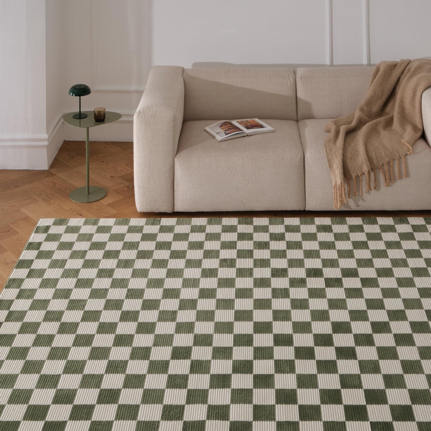 Revival Rugs Gambit 5'x8' Area Rugs for Living Room Bedroom Dining Room - Washable, 100% Recycled, Oeko-TEX Certified, Modern, Medium Pile, Green, Beige