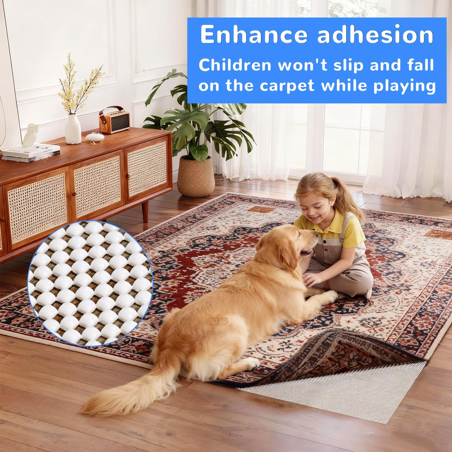 Non Slip Rug Pad Gripper 8X10 FT for Hardwood Floors, Eco-Friendly Anti Skid Mat Under Area Rugs, Keeps Rugs Safe and Flat, Odorless Cushioned Pad for Floor Protection, Easy to Trim Multi-Use Mat