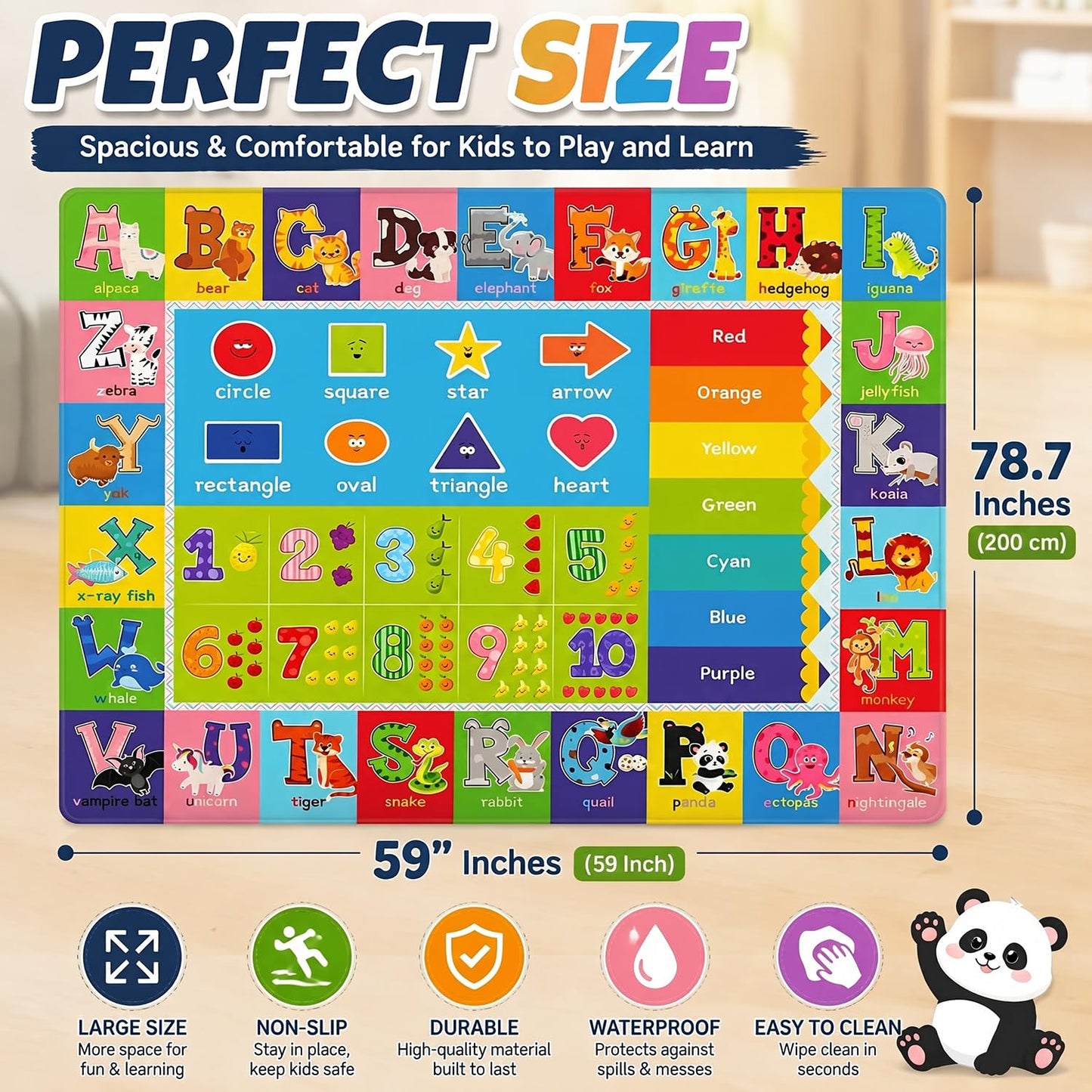 ABC Kids Play Rug, Non-Slip Classroom Carpet, 78.7" x 59"