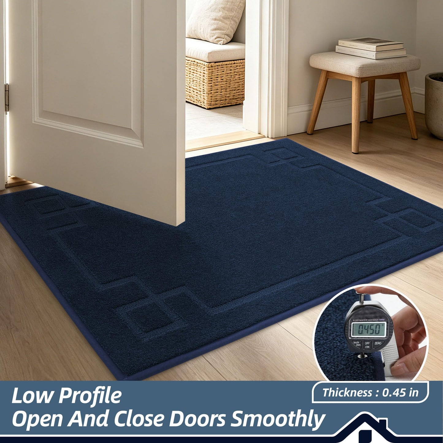 BEQHAUSE Door Mat 24" x 60", Non-Slip Door Mats Indoor Entryway Rugs Washable Low-Profile Absorbent and Stain Resist Floor Mats, Dog Door Mat for Front Back Door, Mud Wet Shoes & Paws, Navy Blue
