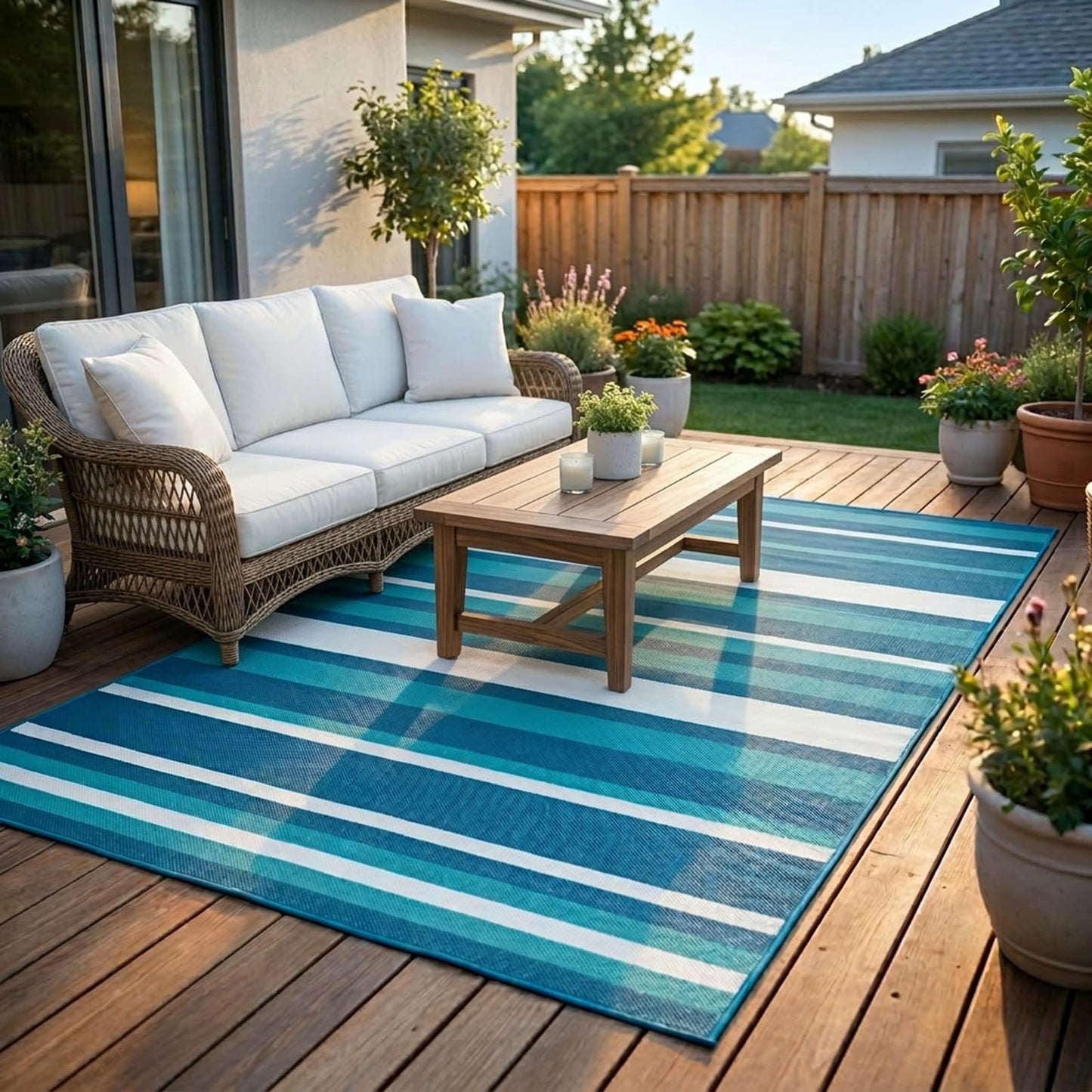 LANVIA Outdoor Rug Camping Essentials - 4x6 FT Outdoor Plastic Straw Rug for Patio Clearance, Waterproof RV Essentials Outside Area Rug for Deck Garden, Backyard Patio Furniture Set, Blue White
