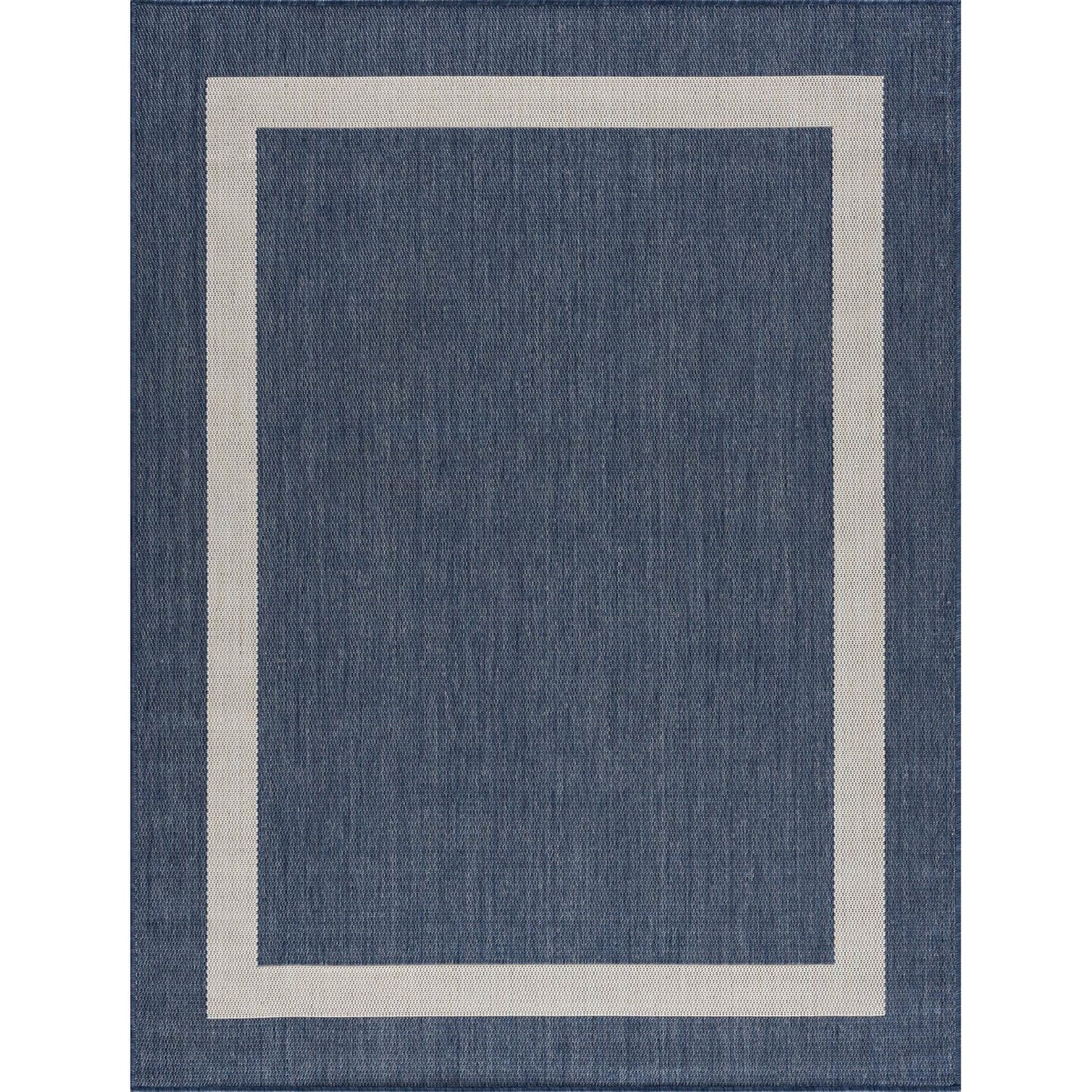 CAMILSON Outdoor Rug 9x12, Large Modern Outside Rugs for Patios Porches Waterproof Durable Washable Non-Shedding, Easy-to-Clean Indoor Outdoor Area Carpet (9 x 12, Bordered - Blue/White)