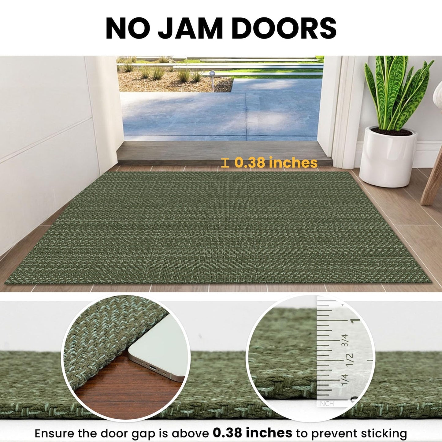 IOHOUZE Small Area Rug 2x3 Washable Woven Rugs for Entryway Non Slip Rubber Backed Front Door Rugs Indoor Doormat Throw Rug Floor Carpet for Entrance Kitchen, Olive Green/Dusty Green