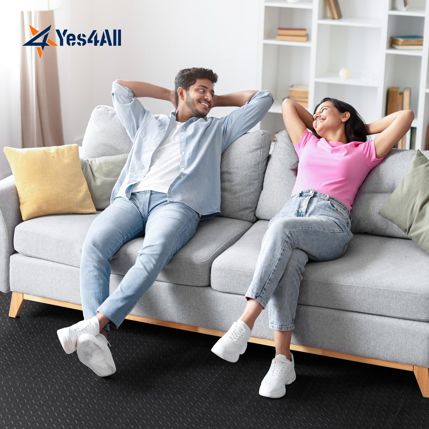 Yes4All EVA Interlocking Mats, Puzzle Floor Tiles, Foam Floor Padding with Border for Furniture, Home Space, Living Room, Garage 24 SQFT