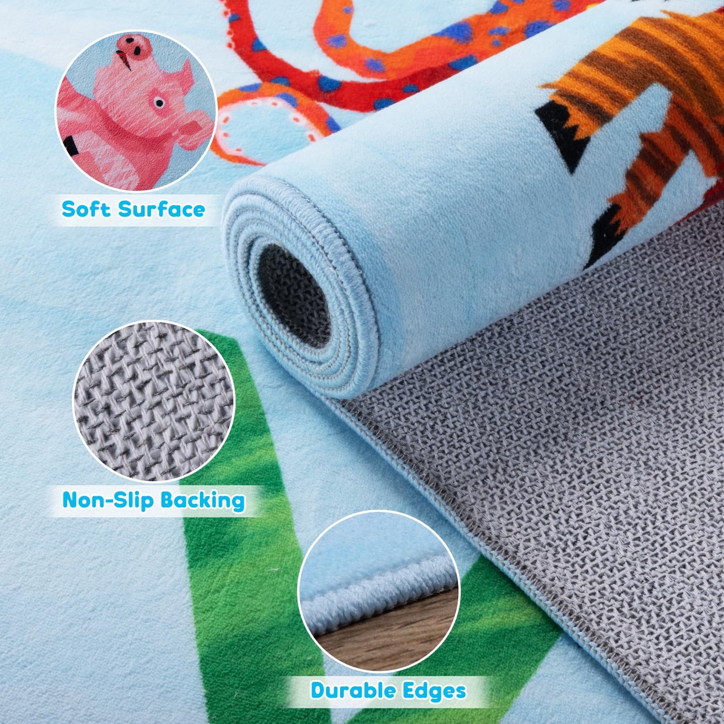 Rogara 6x9 ABC Classroom Rug for Kids Playroom, Alphabet Rug with 26 Animals, Non-Slip Washable Kids Carpet, Educational Preschool Play Mat for Daycare, Nursery, Toddler Bedroom