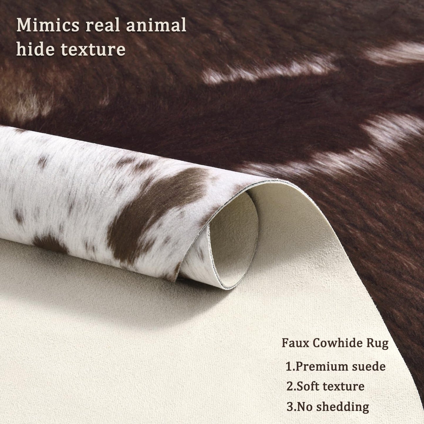 Pettop Luxury Faux Cowhide Rug 4.6x5.2 Feet - Western Cow Print Area Rugs for Living Room, Bedroom, Farmhouse - Premium Western Style Faux Fur Carpet, Non-Slip Animal Hide Throw Rugs (Dark Brown)