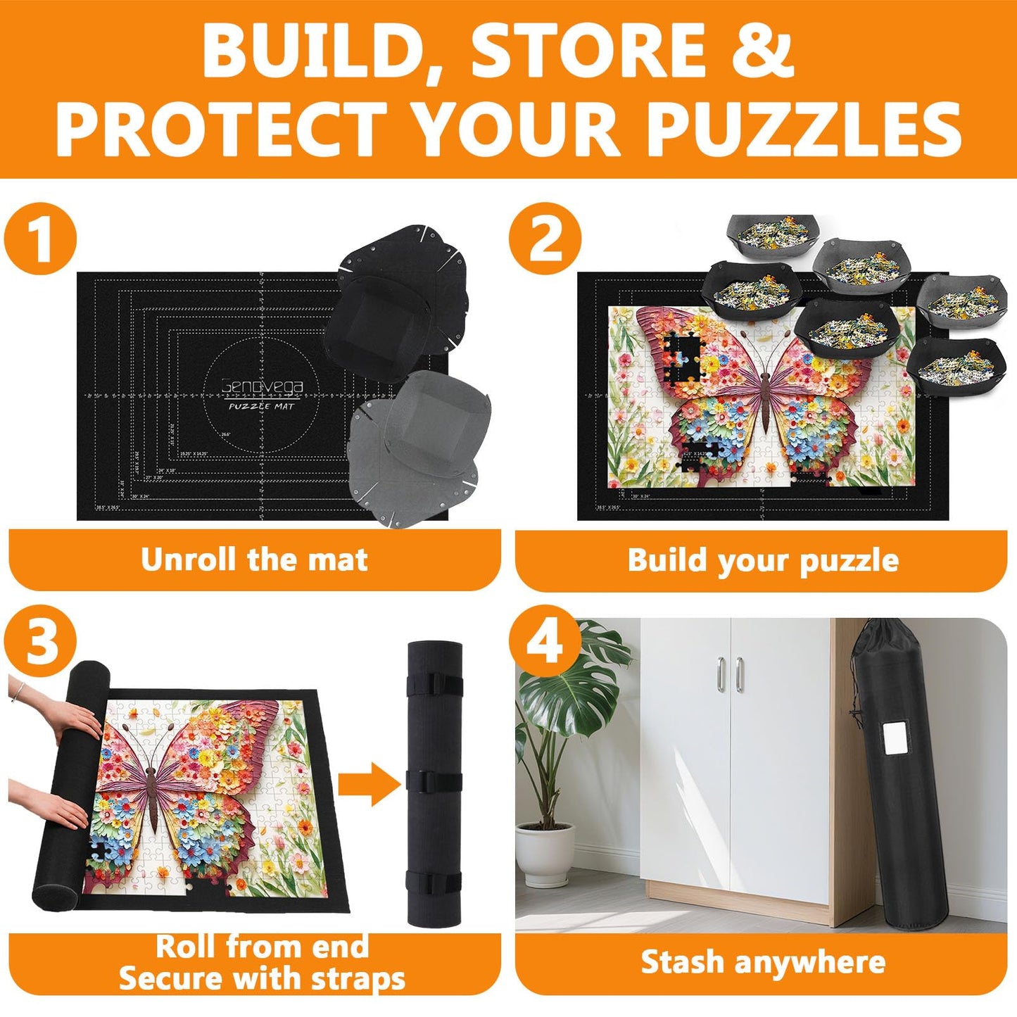 Jigsaw Puzzle Mat Roll Up, 45” x 29.5” Puzzles Matt Rollup Storage Up to 2000 Pieces, Non-Slip Rubber Bottom & Smooth Top, Portable Saver Pad Organizer Accessories Puzzle Anti-Scatter Blanket