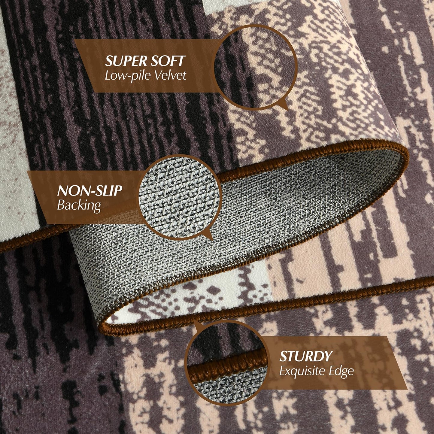 Large Area Rugs,Modern Geometric Patchwork Floor Decor for Bedroom Aesthetic Carpet, Rockwood Collection, Indoor Rugs for Living Room Dining Room Nursery Office Machine Washable Rug, 4x6 Ft Chocolate