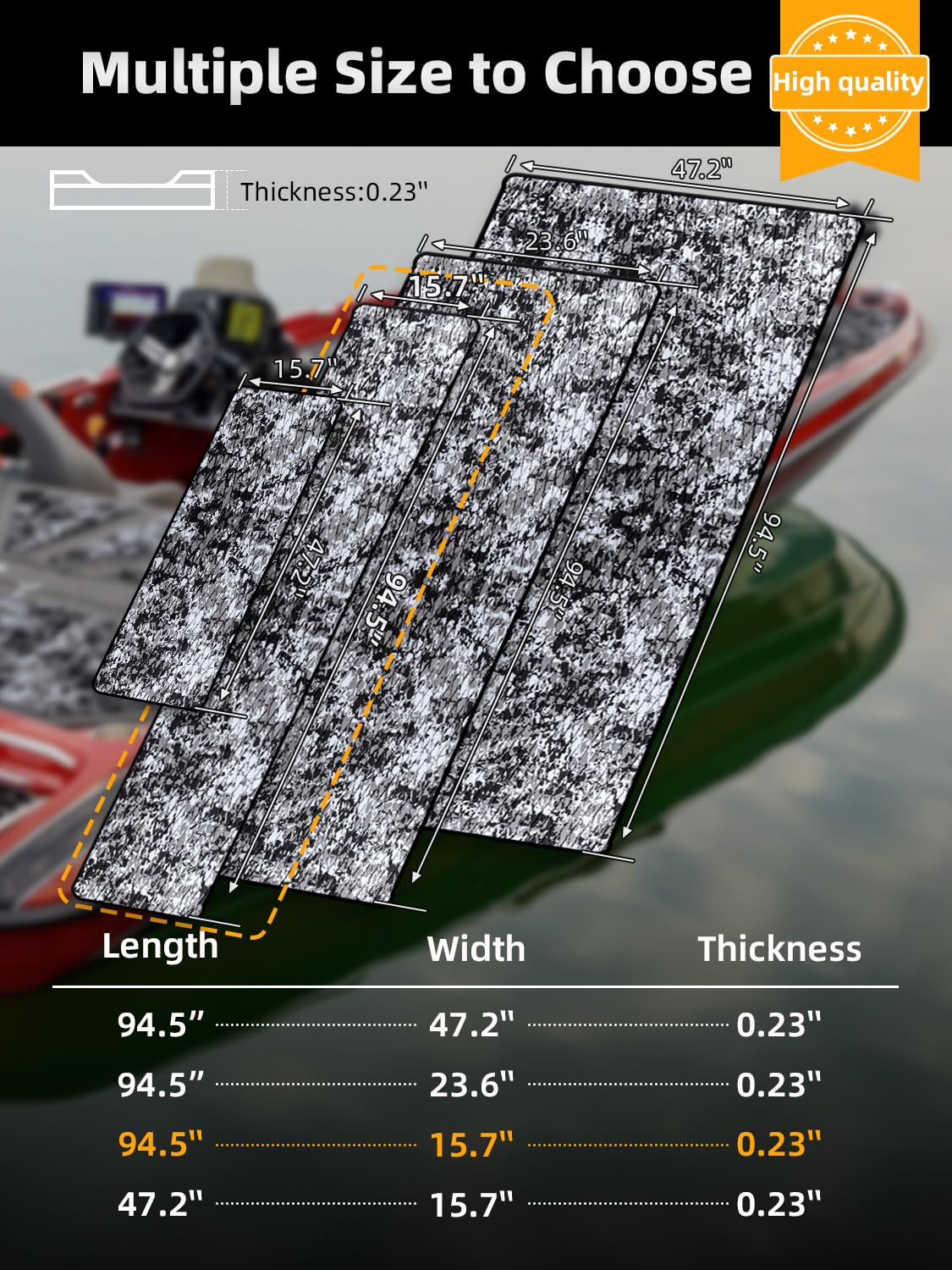 FOCEAN Boat Flooring EVA Foam Boat Decking Camo Self-Adhesive Marine Mats for Jon Boats,Bass Boat,RV,Kayak, 94.5''x 15.7'', Snow Camo