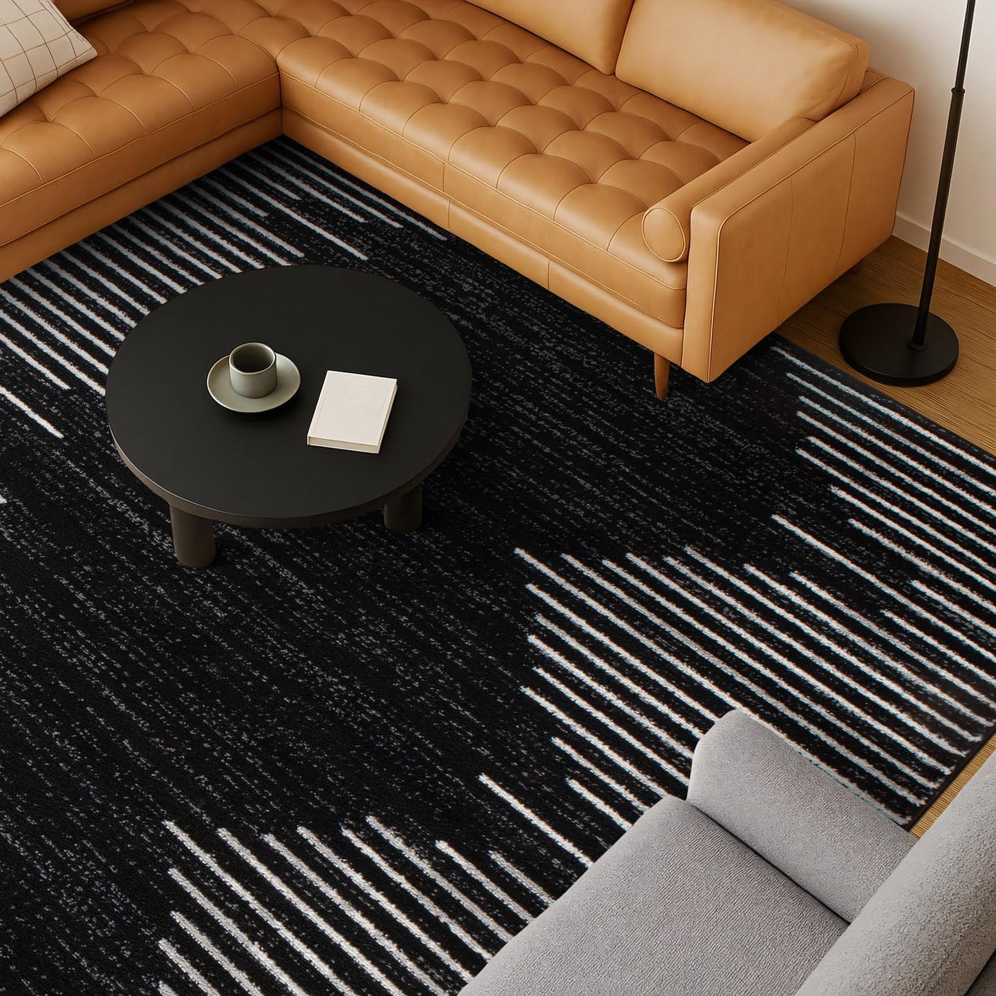 Rugshop Bohemian Stripe Stain Resistant High Traffic Living Room Kitchen Bedroom Dining Home Office Area Rug 8' x 12' Black