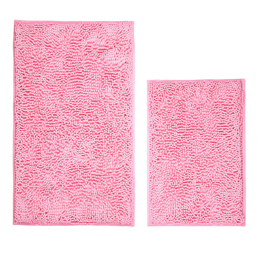 Xmecyino Bathroom Rugs Sets 2 Piece Washable, Luxury ，Chenille Bath Mat Set, Soft Plush Anti-Slip Rectangular Bath， Rug Super Absorbent. (Pink, 32"x20"+24"x16")