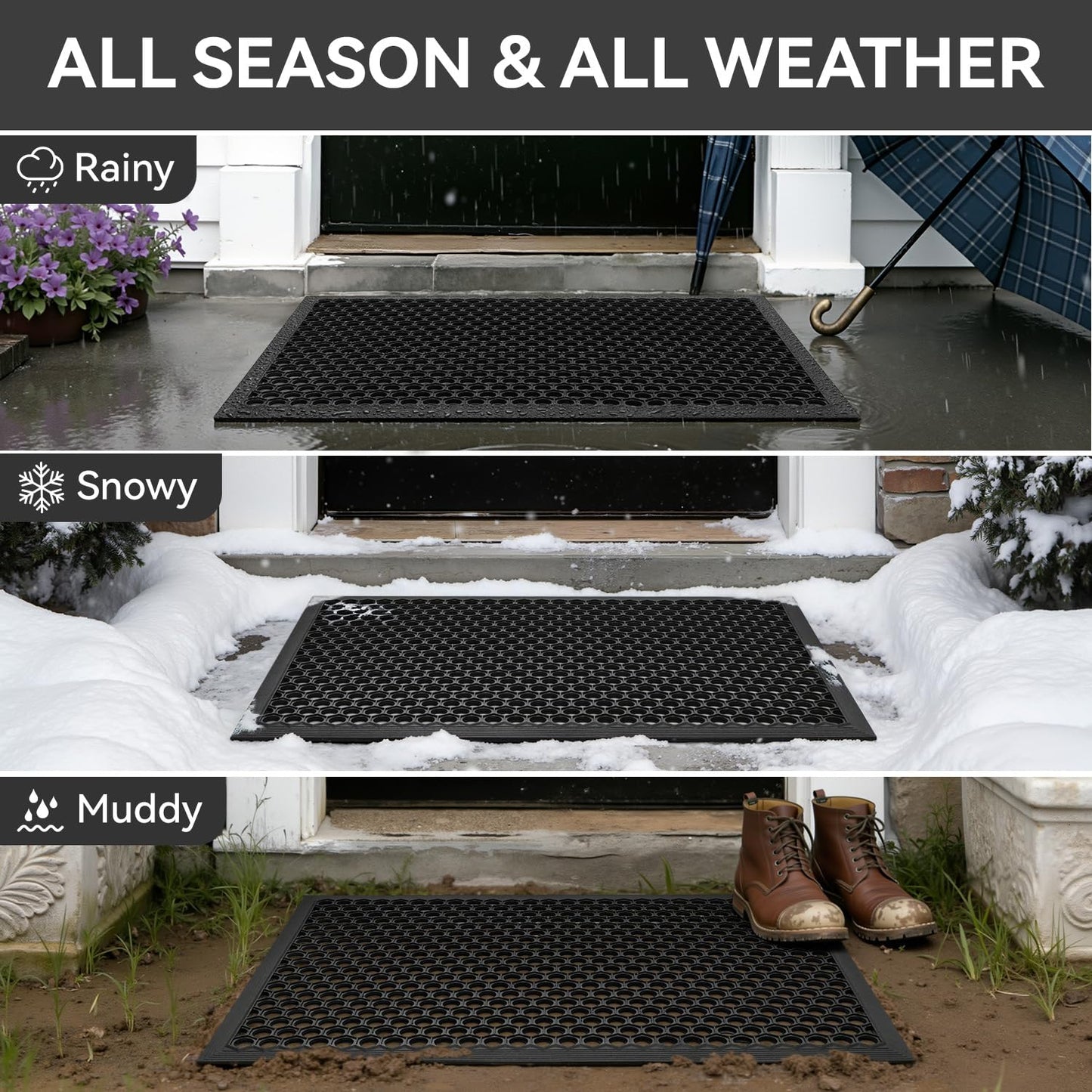 RESARE Large Door-Mat Outside Entrance 47"x32", Commercial Outdoor Rubber Mat Non-Slip Waterproof, Heavy Duty Drainage Doormat Stain Resist Welcome-Mat for Front Door Garage Kitchen Floor