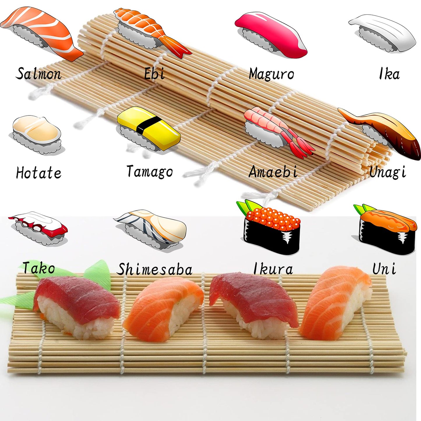 Wtpncil Sushi Rolling Mat 4 Pack, Premium Natural Bamboo Sushi Mats, Reusable & Eco-Friendly Sushi Roller, Perfect for Homemade Maki Sushi, Futo Rolls, Hand Rolls & Kitchen DIY