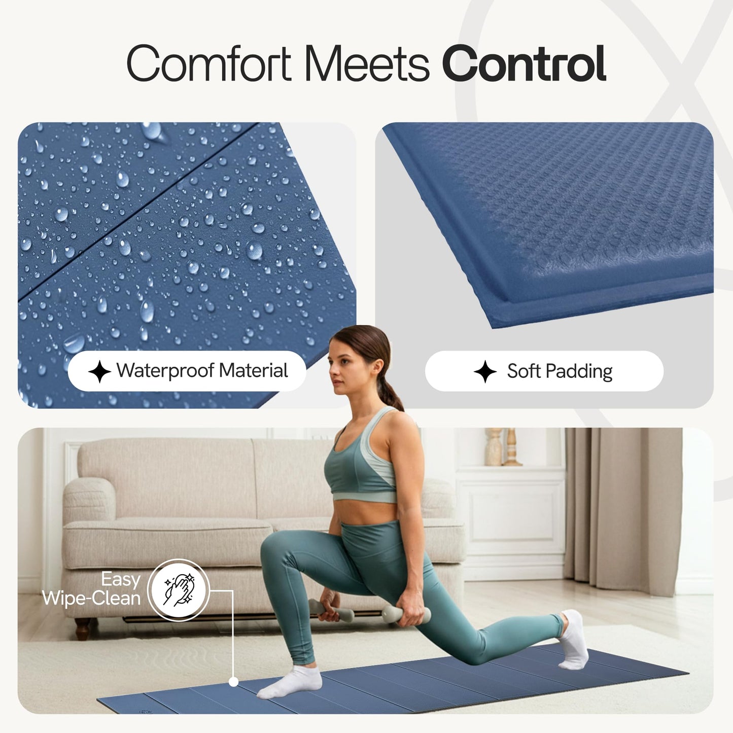 Folding Yoga Mat, TPE Folding Yoga Mat, Foldable Exercise Mat for Yoga, Pilates, Floor Workouts, Compact Design, Travel Friendly, Ideal for Home & Gym, Knee pad, Kneeling pad, No Roll Mat (Blue)