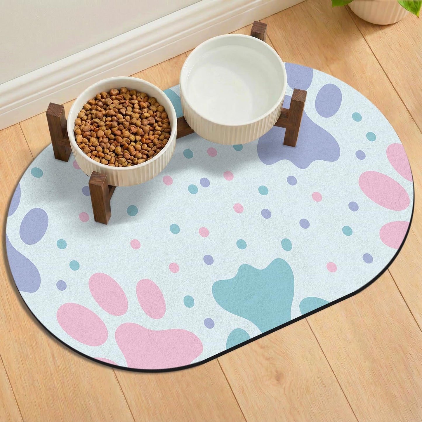 Dog Feeding Mat 24''x16'', Absorbent Pet Food Mat, No Stains Quick Dry Pet Water Mat Protect Floor, Cat Dog Water Bowl Mat for Messy Drinkers, Non-Slip Rubber Base Pet Placemats for Food and Water