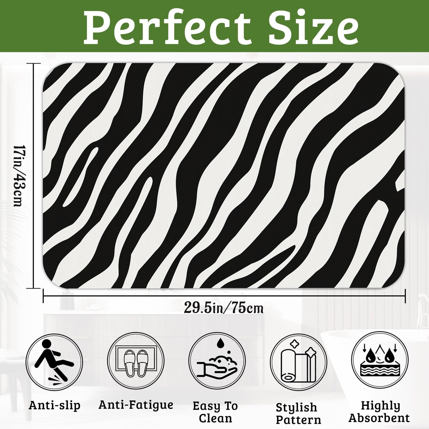NSMNSM Abstract Zebra Bathroom Rugs Mat Non Slip Washable Quick Dry Absorbent Thin Bathroom Rug-Bath Mats for Bathtub, Sink, Shower Room,Christmas Decorations, 17"x 29.5"