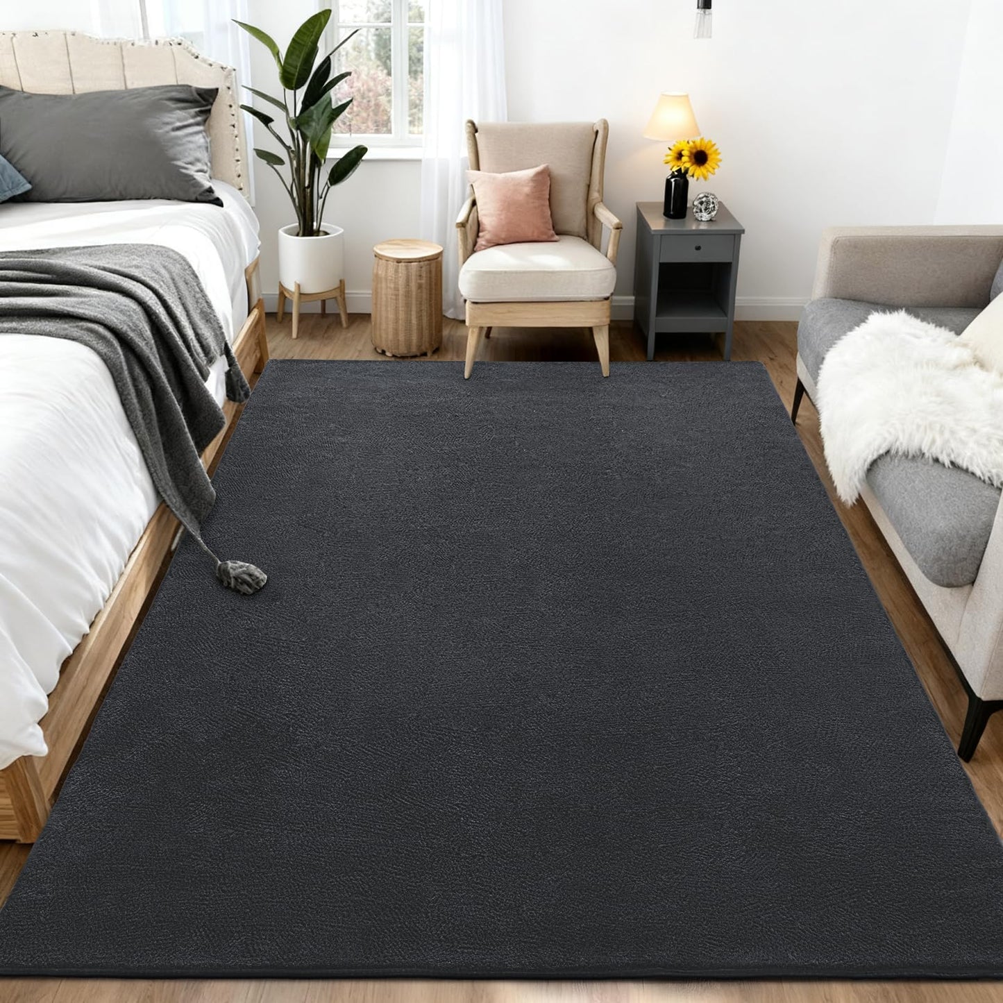 QDUIDU Large Area Rugs for Bedroom Living Room - 5x8 Feet Ultra Soft Dark Grey Rug Thickened with Memory-Foam, Solid Modern Minimalist Carpets for Home Decor, Non-Slip and Comfy Nursery Room Rugs