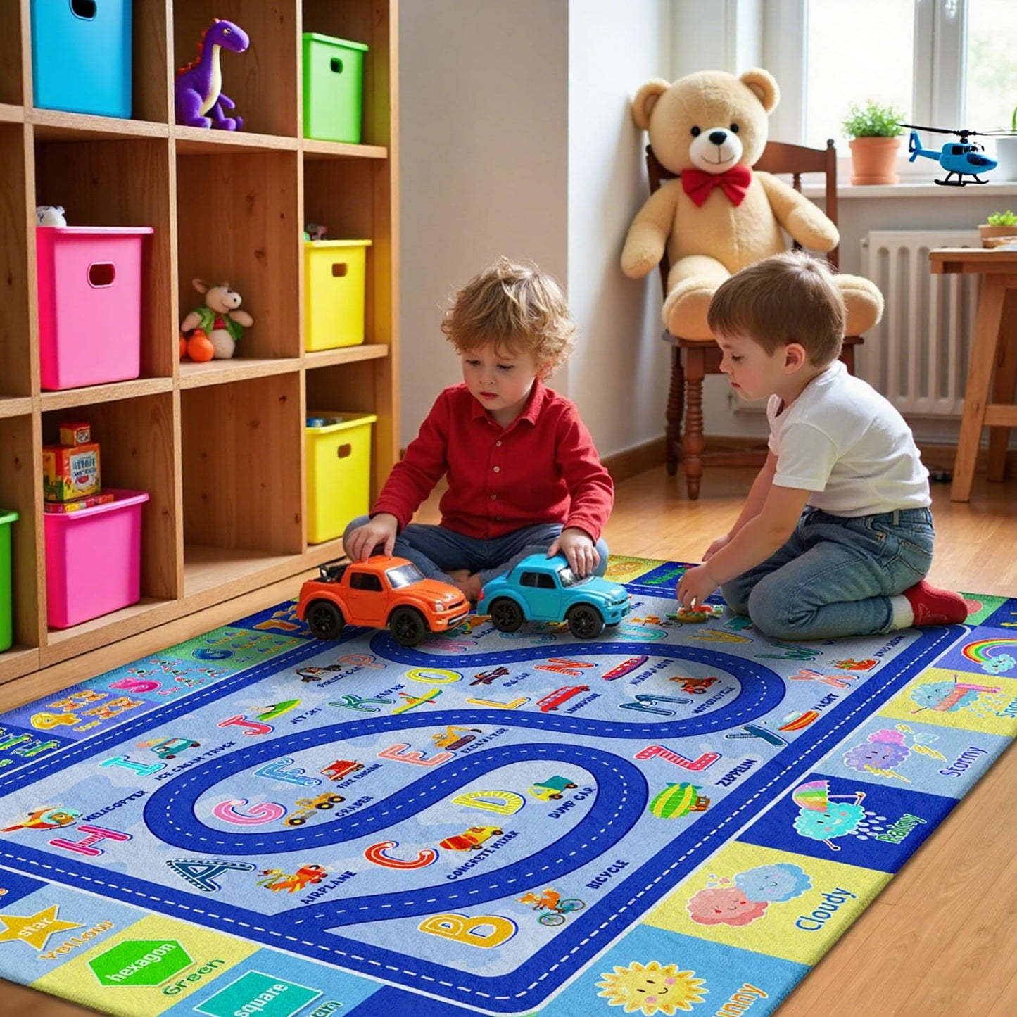 Kids Rug for Playroom, Educational Classroom Rug for Kids Room, Washable Nursery Rugs, Soft Non-Slip Play Mat for Learning ABC Carpet, Vehicles, Numbers, Animals, Colors, Shape, Season 5x7 Feet