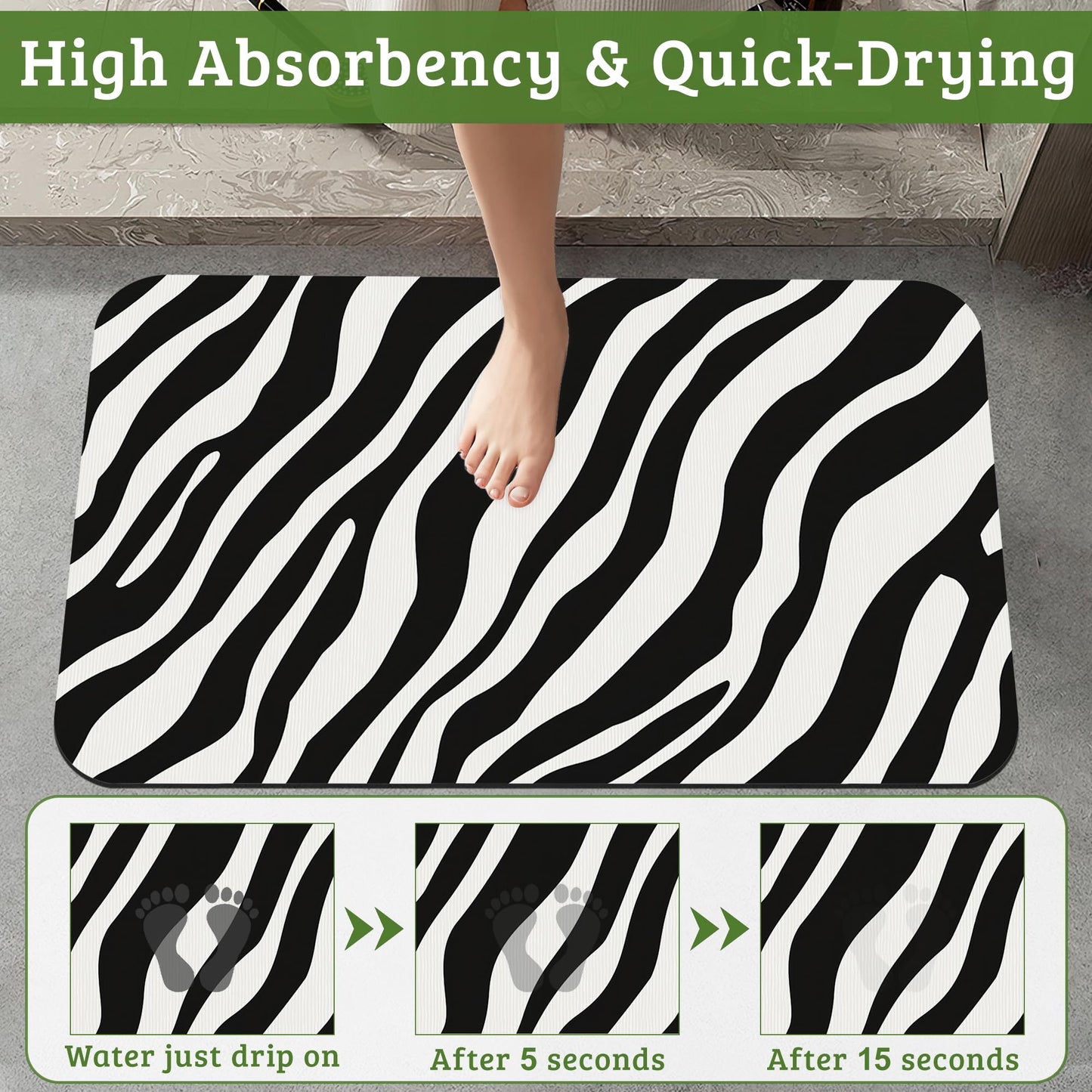 NSMNSM Abstract Zebra Bathroom Rugs Mat Non Slip Washable Quick Dry Absorbent Thin Bathroom Rug-Bath Mats for Bathtub, Sink, Shower Room,Christmas Decorations, 17"x 29.5"