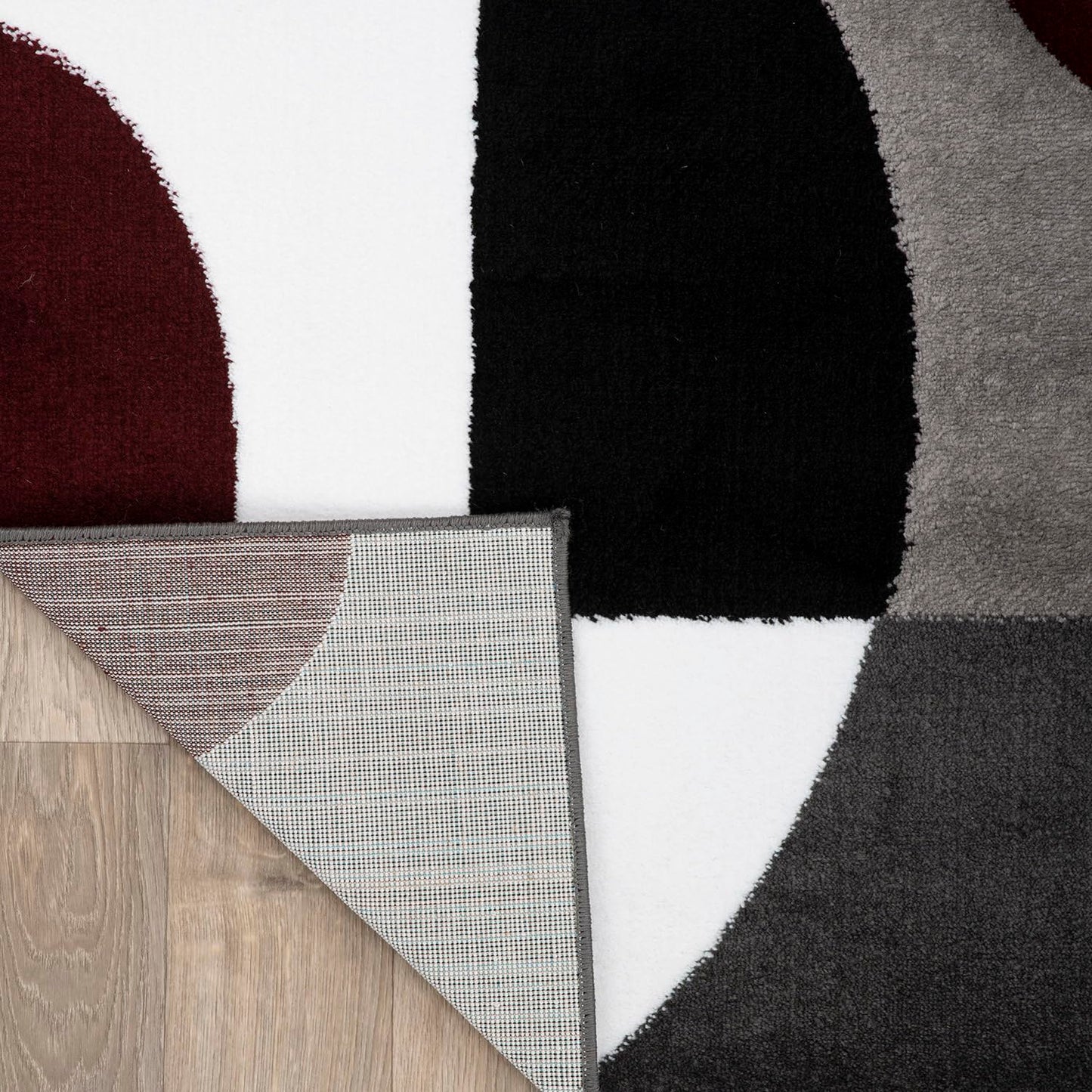 Rugshop Burgundy Geometric Area Rug, Contemporary Circle Design, Non-Shedding, Easy-Care Style for Living Room, Bedroom and Home Office, 5'3" x 7'3"